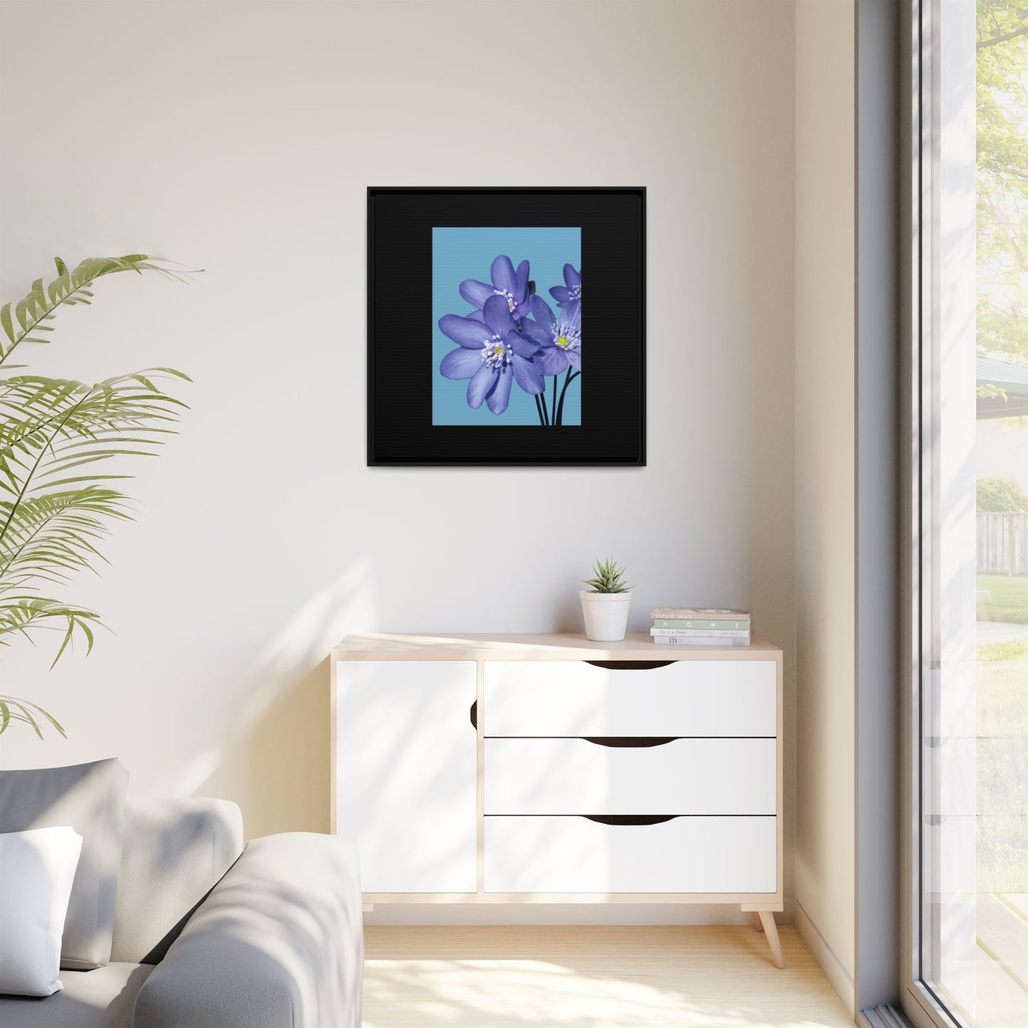 Framed Floral Canvas Art - Vibrant Blue Flower Decor