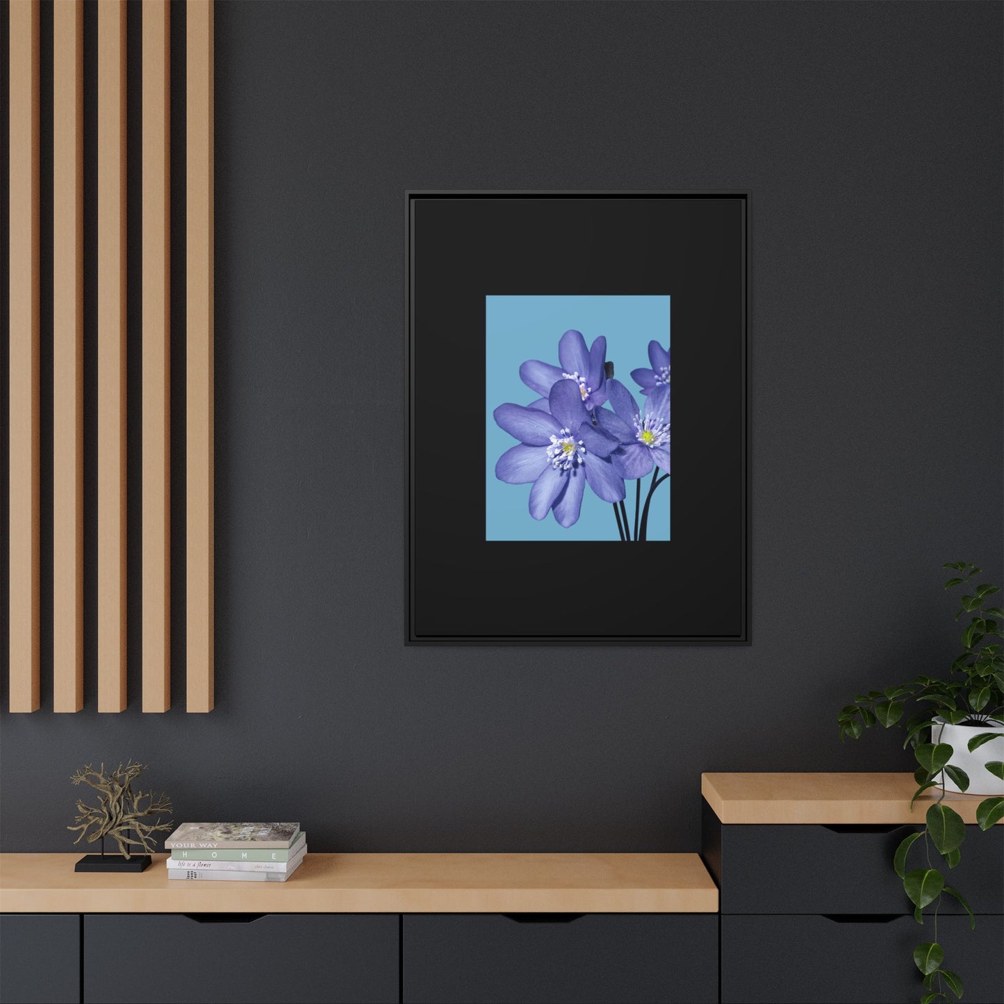 Framed Floral Canvas Art - Vibrant Blue Flower Decor