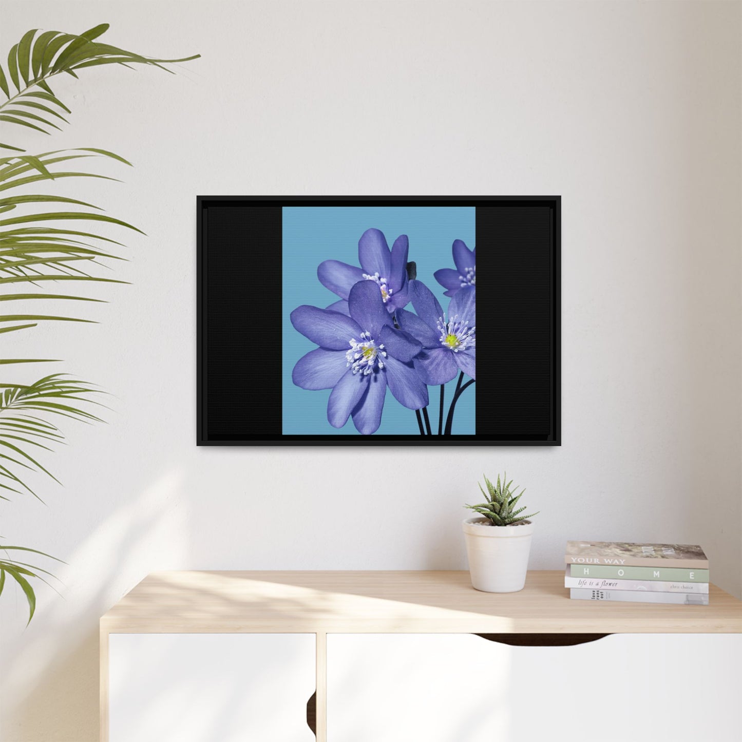 Framed Floral Canvas Art - Vibrant Blue Flower Decor