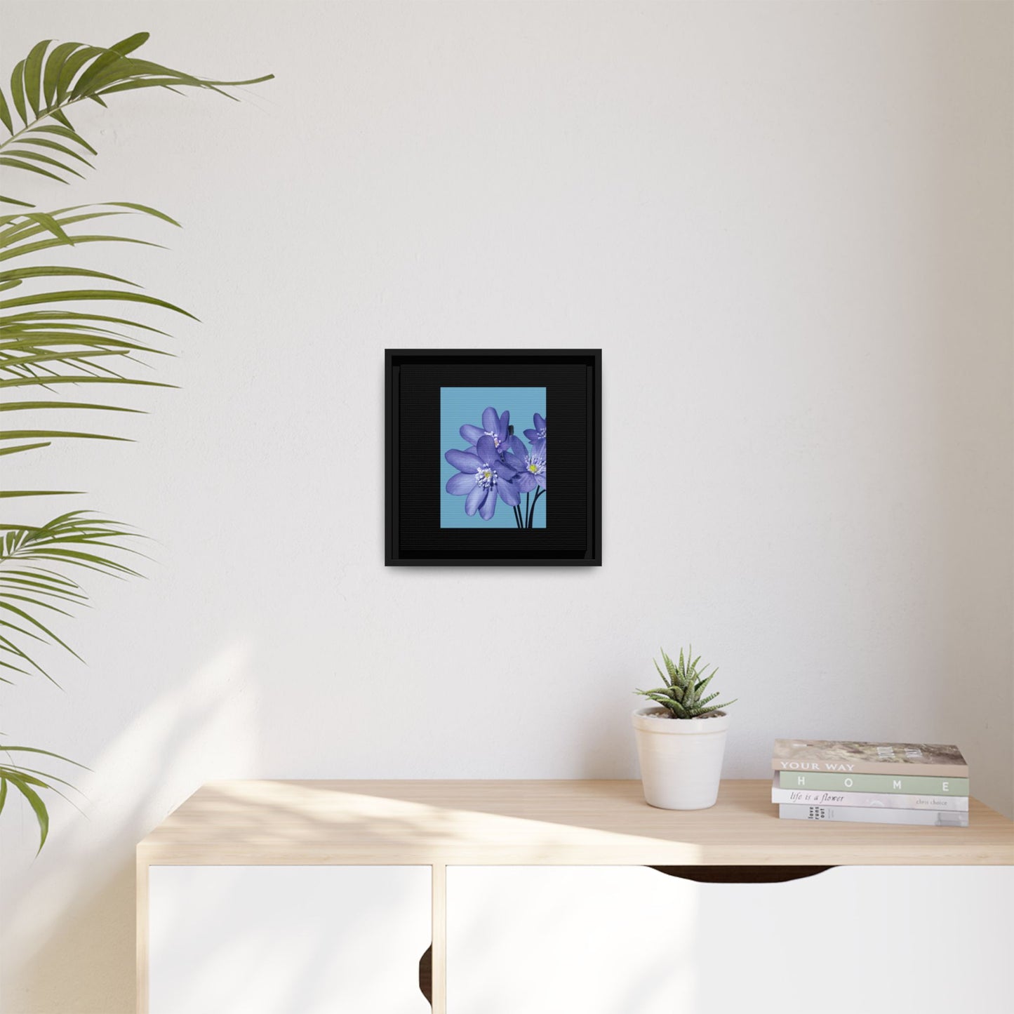 Framed Floral Canvas Art - Vibrant Blue Flower Decor