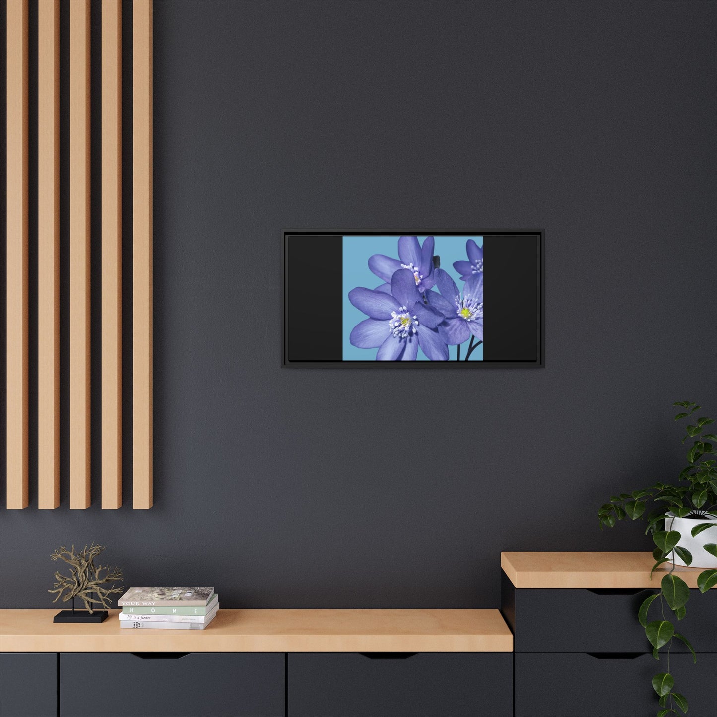 Framed Floral Canvas Art - Vibrant Blue Flower Decor