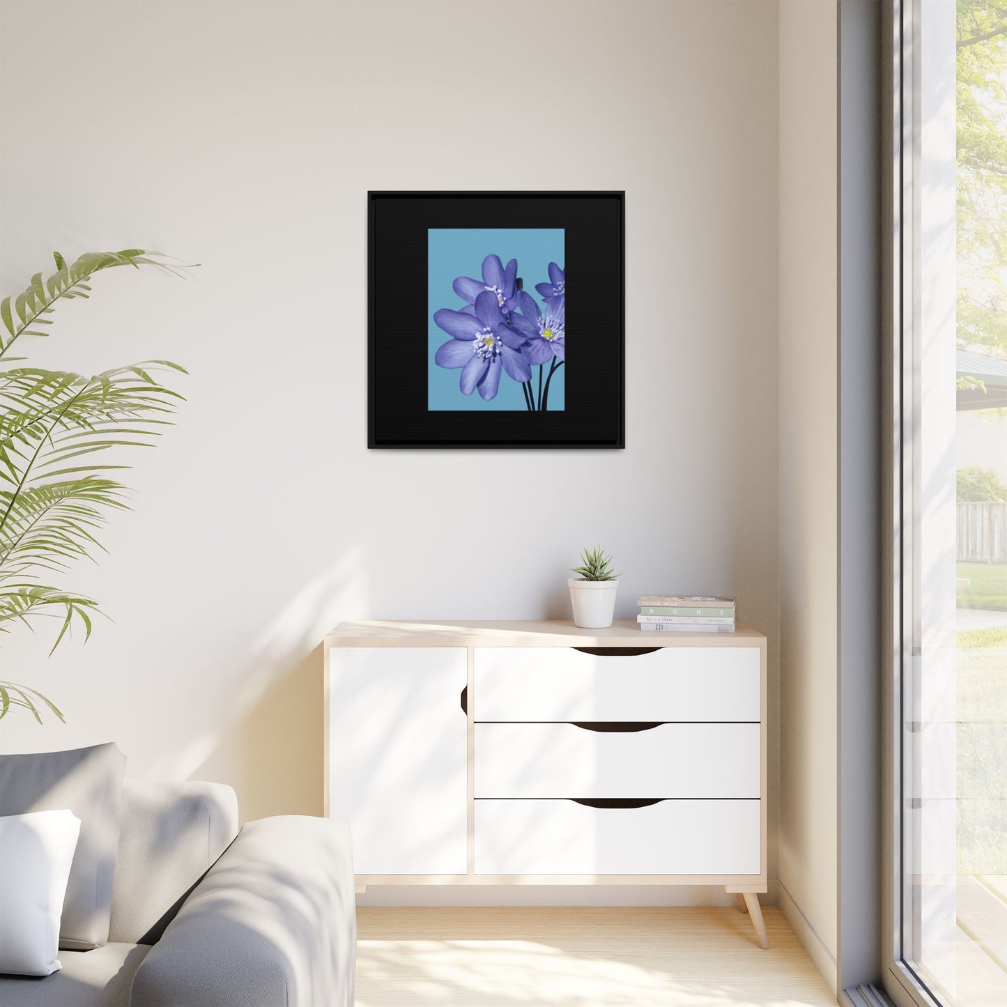 Framed Floral Canvas Art - Vibrant Blue Flower Decor