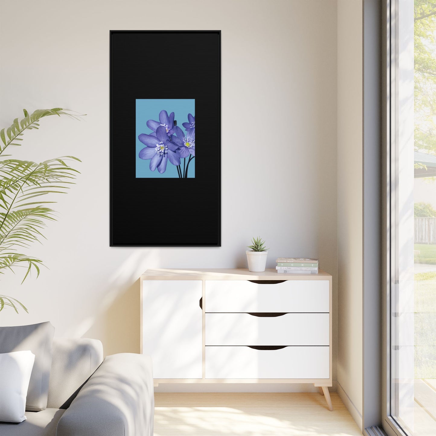 Framed Floral Canvas Art - Vibrant Blue Flower Decor