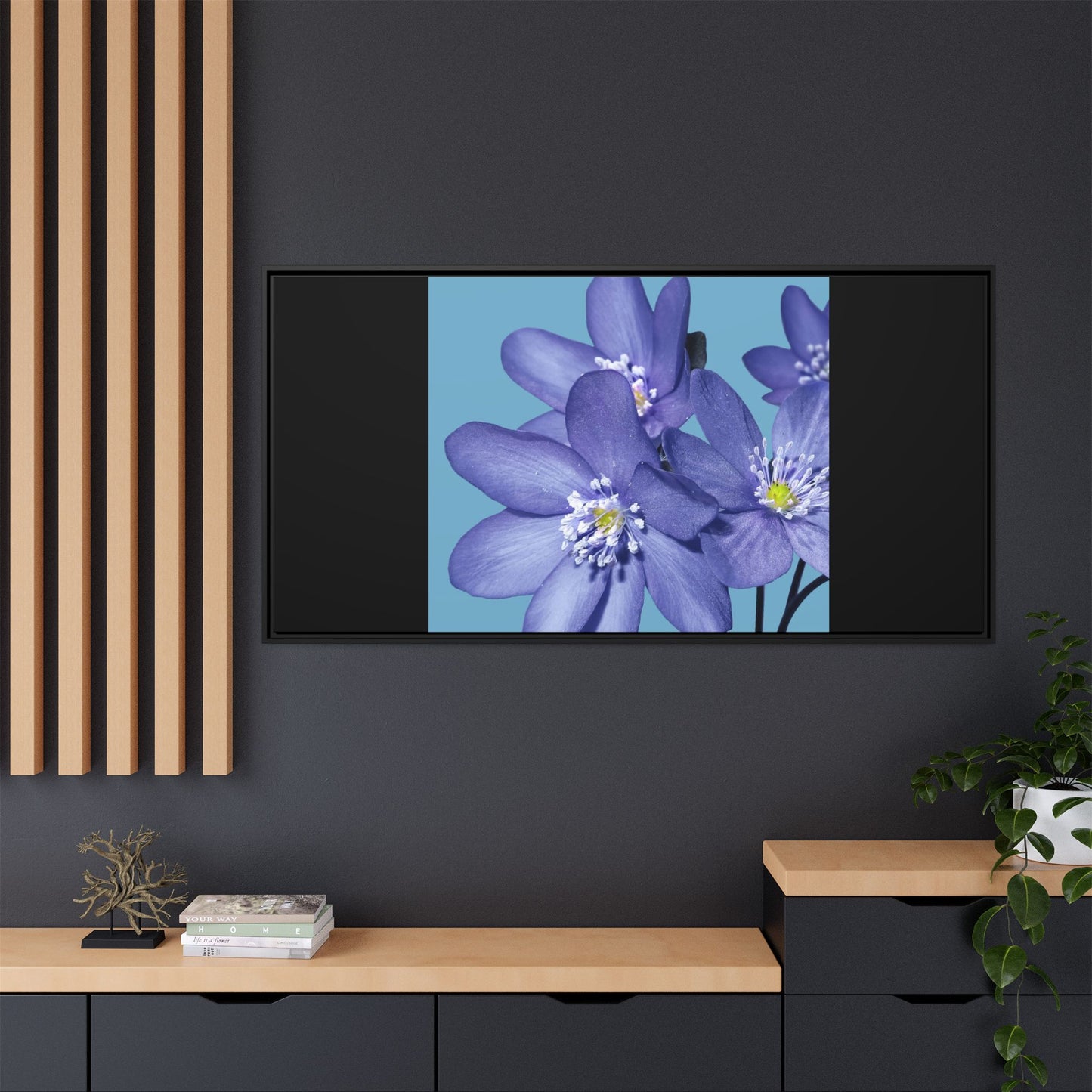 Framed Floral Canvas Art - Vibrant Blue Flower Decor