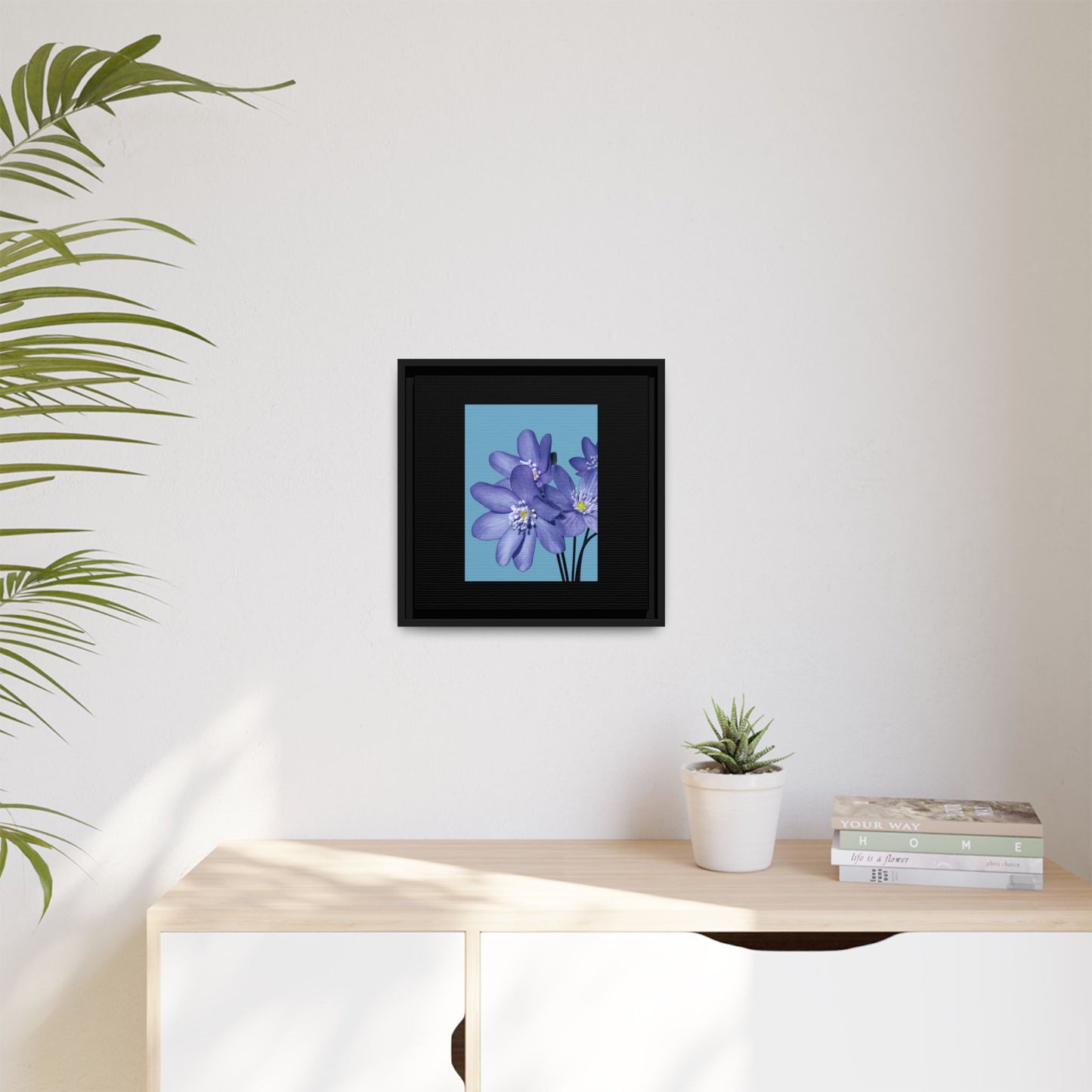 Framed Floral Canvas Art - Vibrant Blue Flower Decor