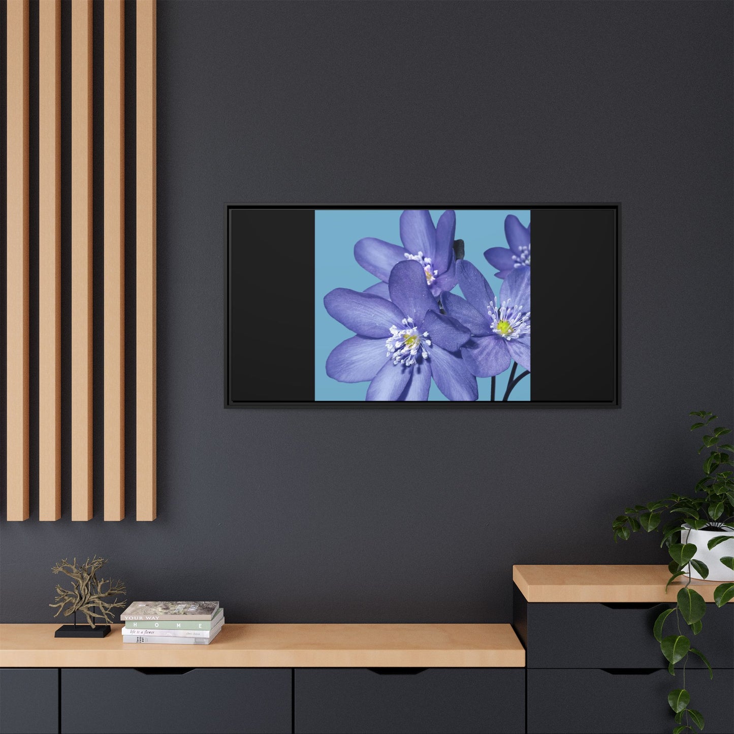 Framed Floral Canvas Art - Vibrant Blue Flower Decor