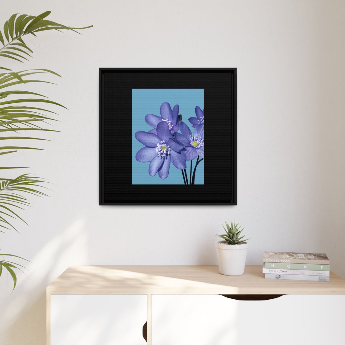 Framed Floral Canvas Art - Vibrant Blue Flower Decor