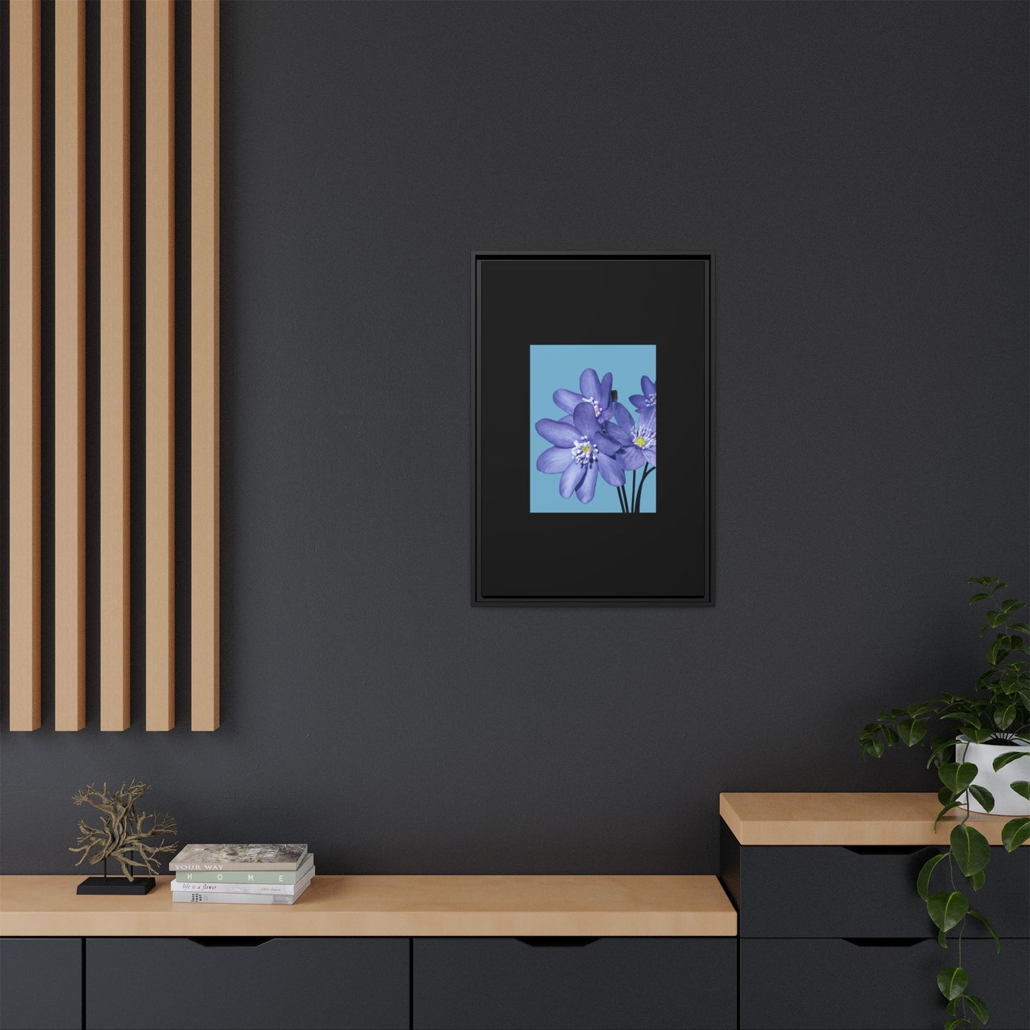 Framed Floral Canvas Art - Vibrant Blue Flower Decor