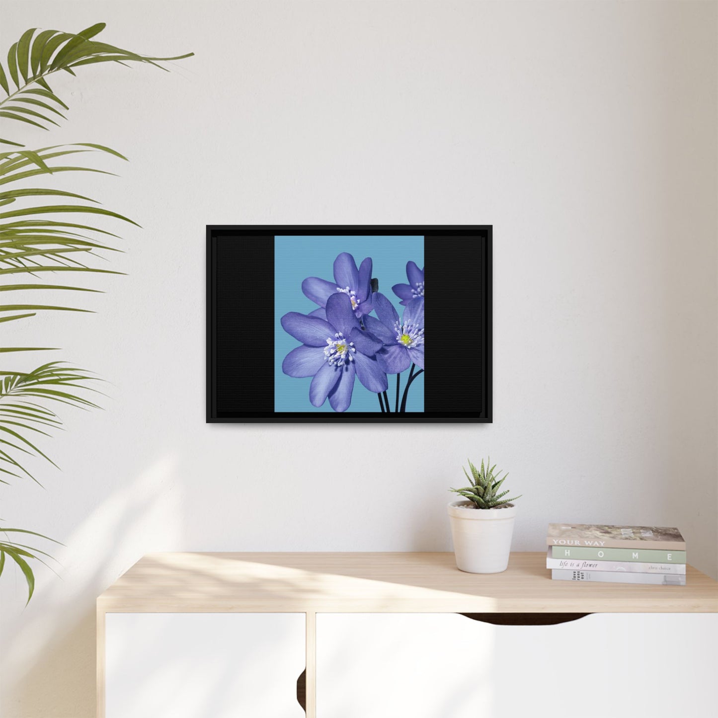 Framed Floral Canvas Art - Vibrant Blue Flower Decor