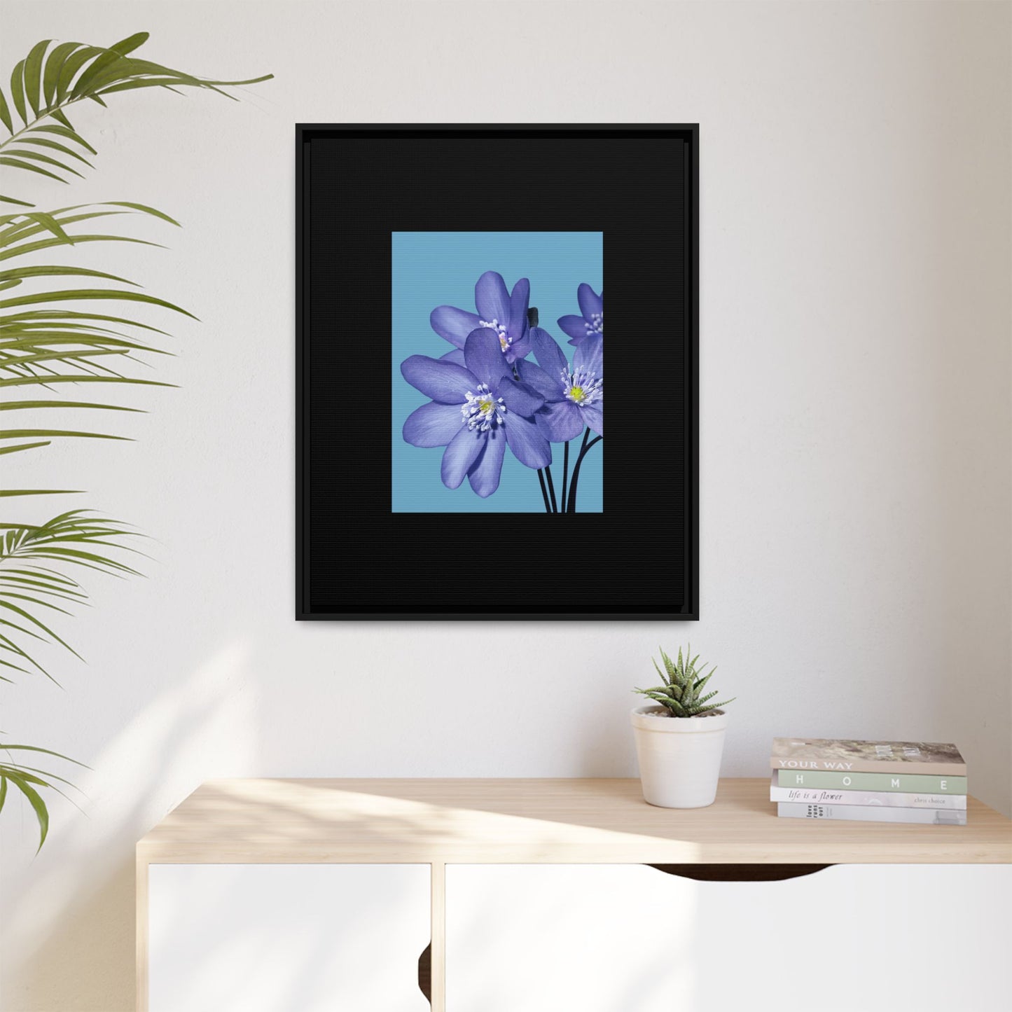 Framed Floral Canvas Art - Vibrant Blue Flower Decor