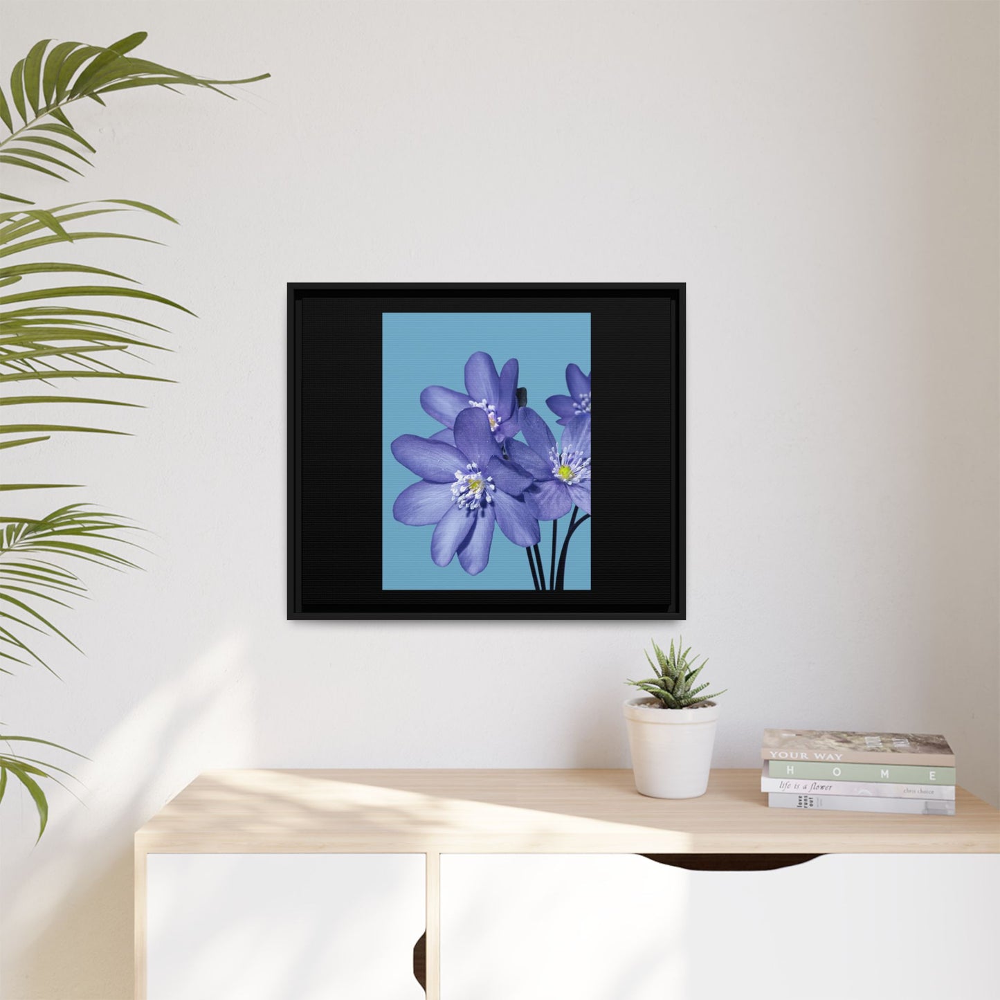 Framed Floral Canvas Art - Vibrant Blue Flower Decor