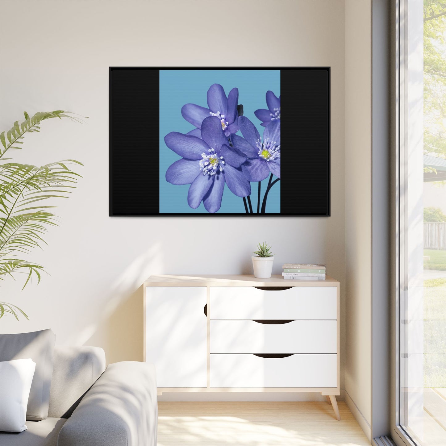 Framed Floral Canvas Art - Vibrant Blue Flower Decor
