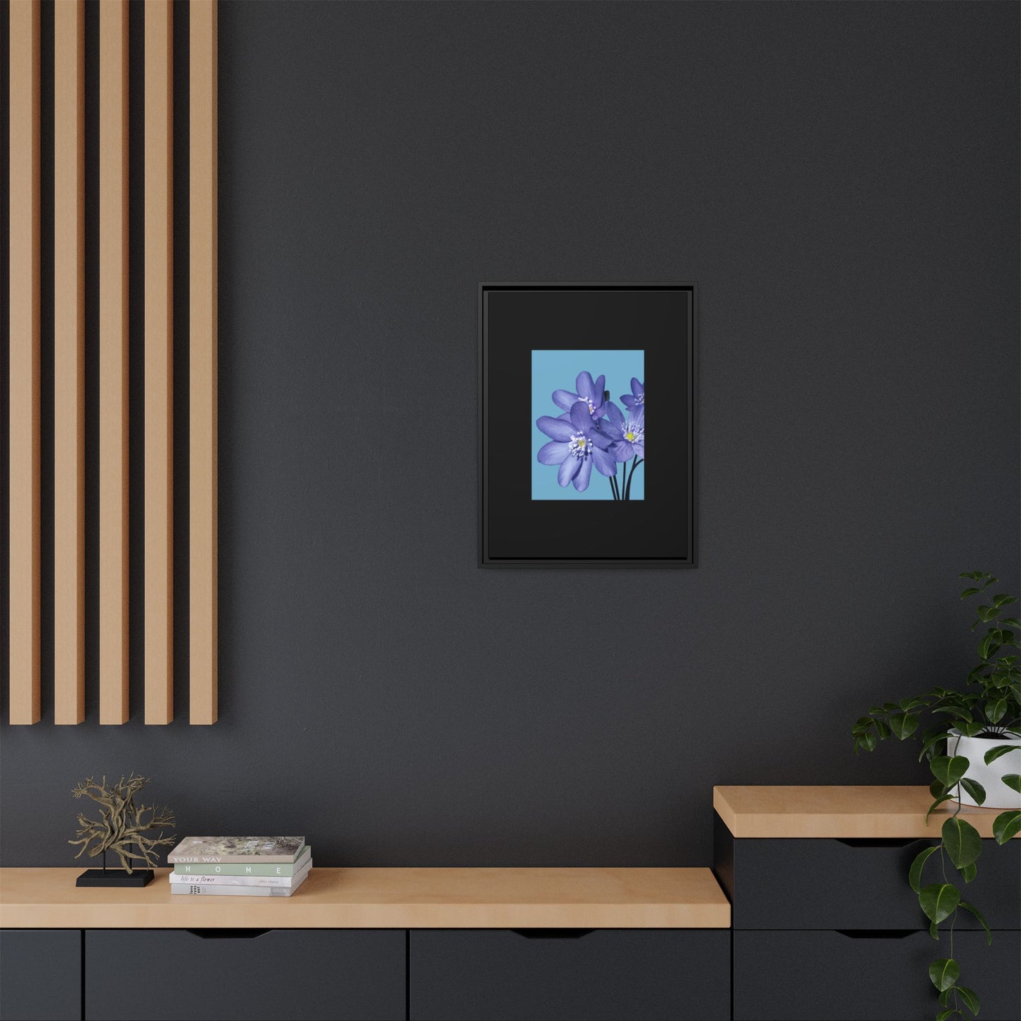 Framed Floral Canvas Art - Vibrant Blue Flower Decor