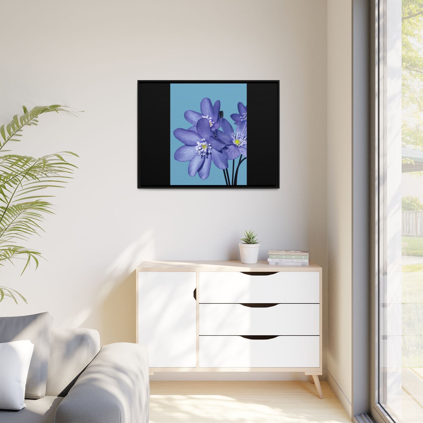 Framed Floral Canvas Art - Vibrant Blue Flower Decor