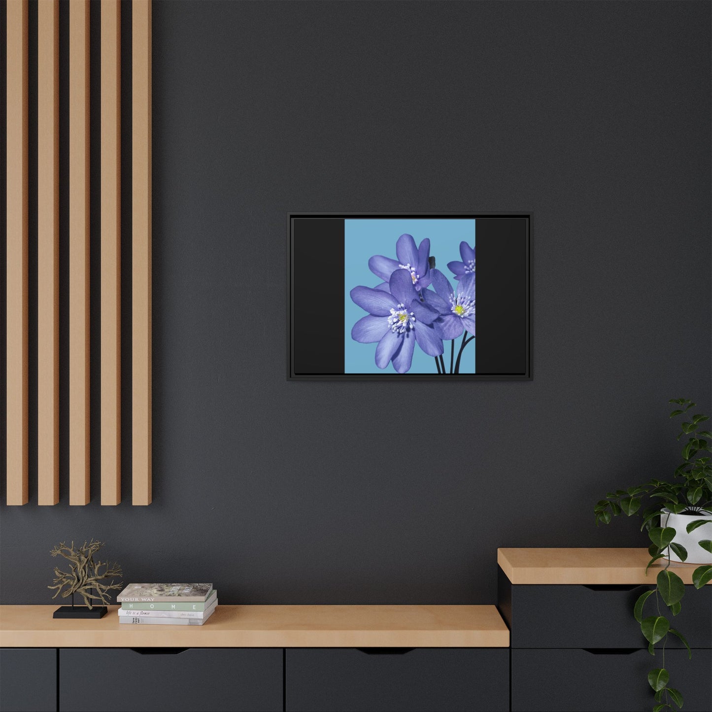 Framed Floral Canvas Art - Vibrant Blue Flower Decor