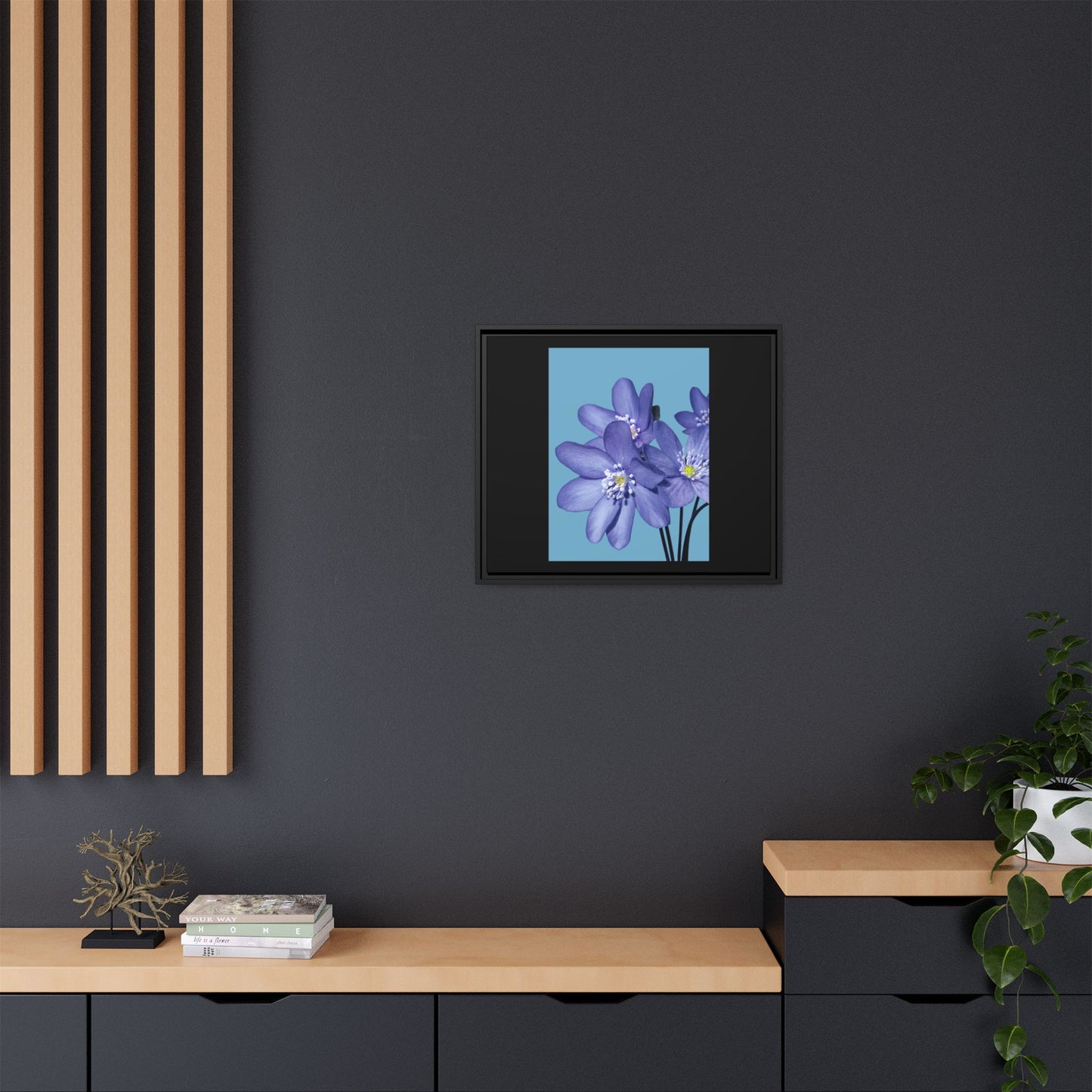 Framed Floral Canvas Art - Vibrant Blue Flower Decor