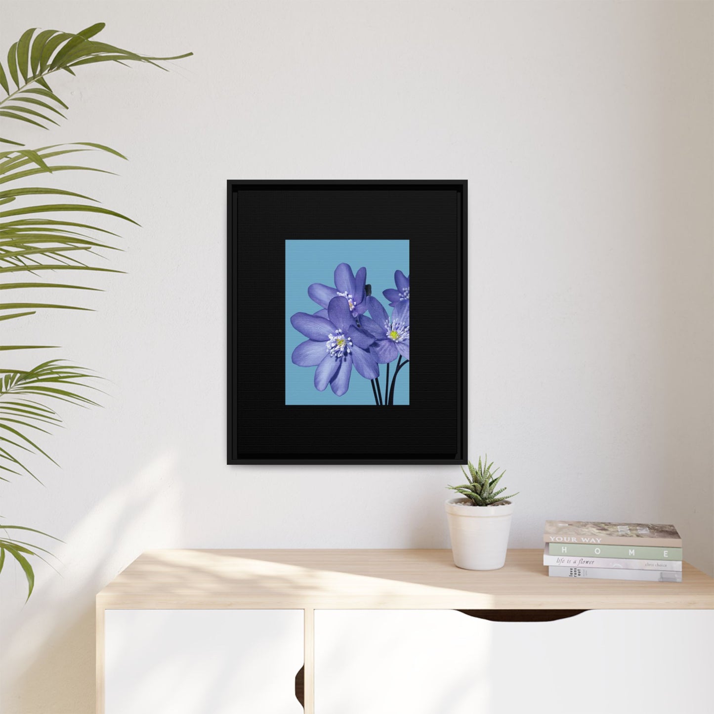 Framed Floral Canvas Art - Vibrant Blue Flower Decor