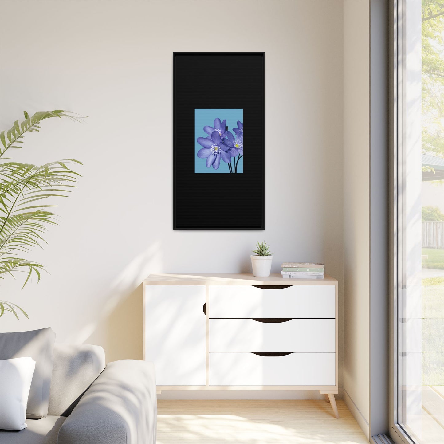 Framed Floral Canvas Art - Vibrant Blue Flower Decor