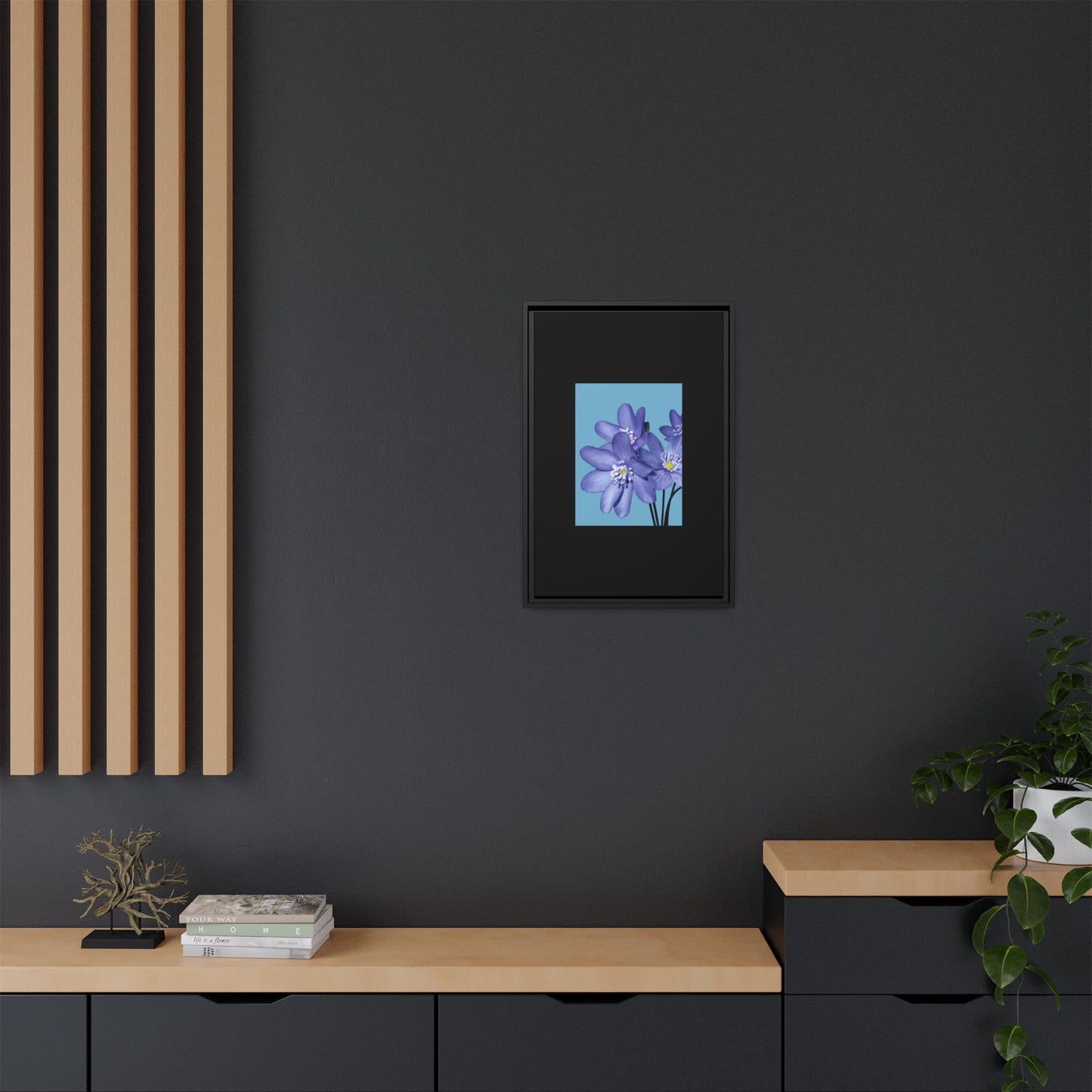 Framed Floral Canvas Art - Vibrant Blue Flower Decor
