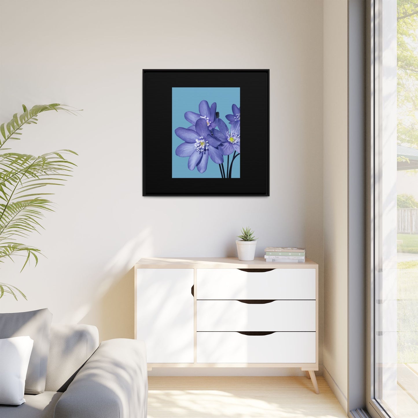 Framed Floral Canvas Art - Vibrant Blue Flower Decor
