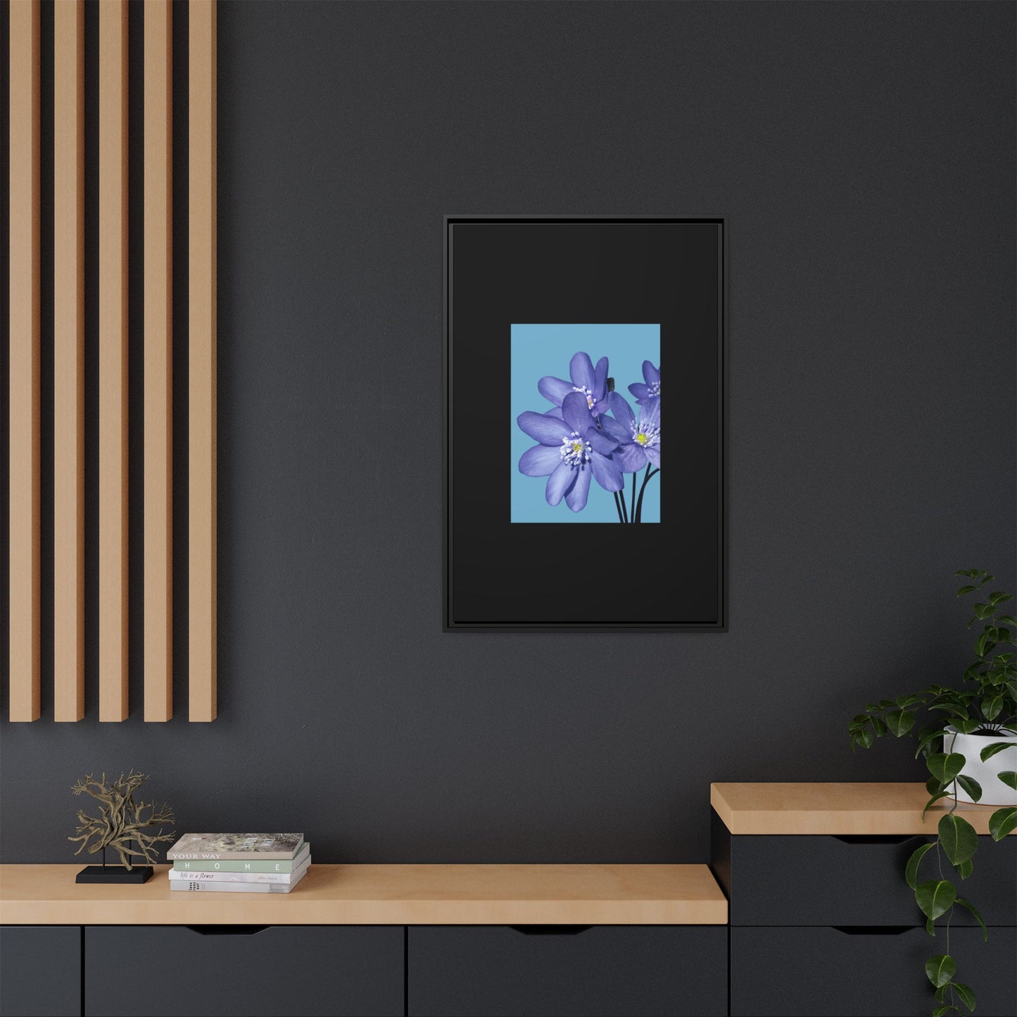 Framed Floral Canvas Art - Vibrant Blue Flower Decor