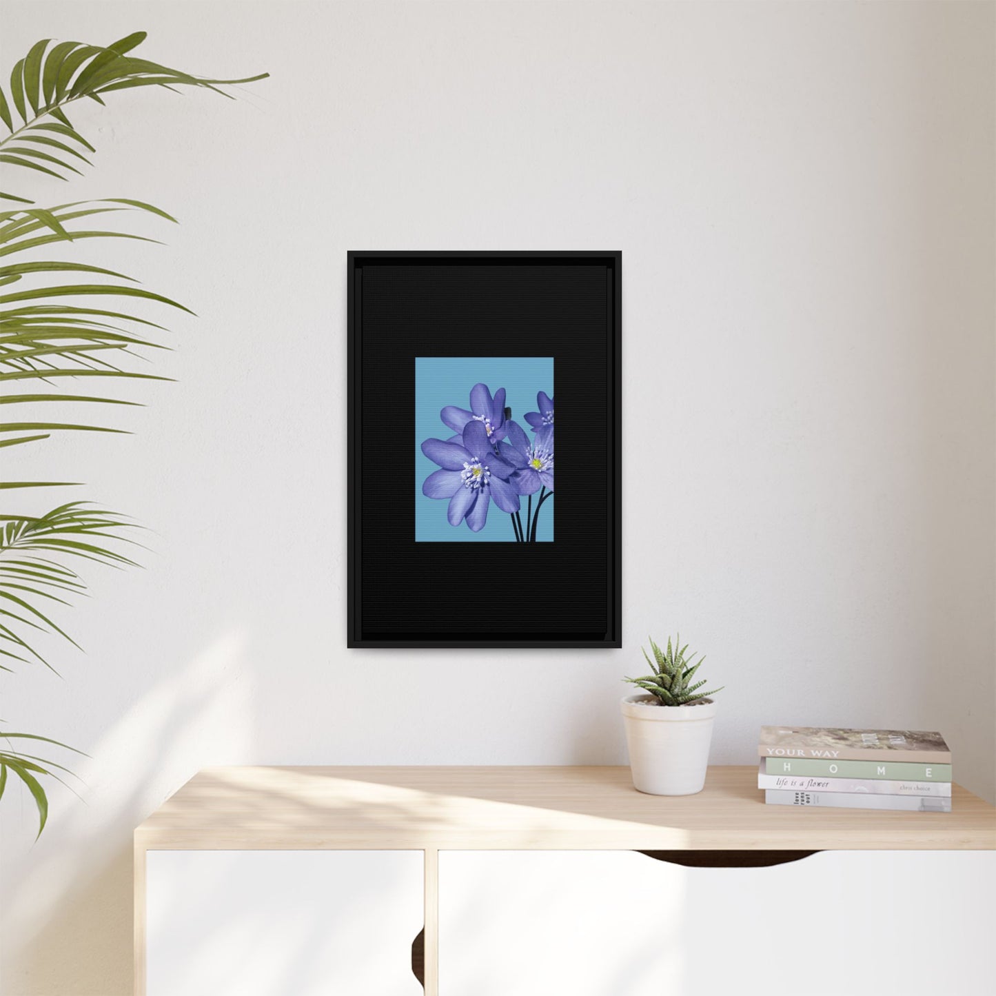 Framed Floral Canvas Art - Vibrant Blue Flower Decor