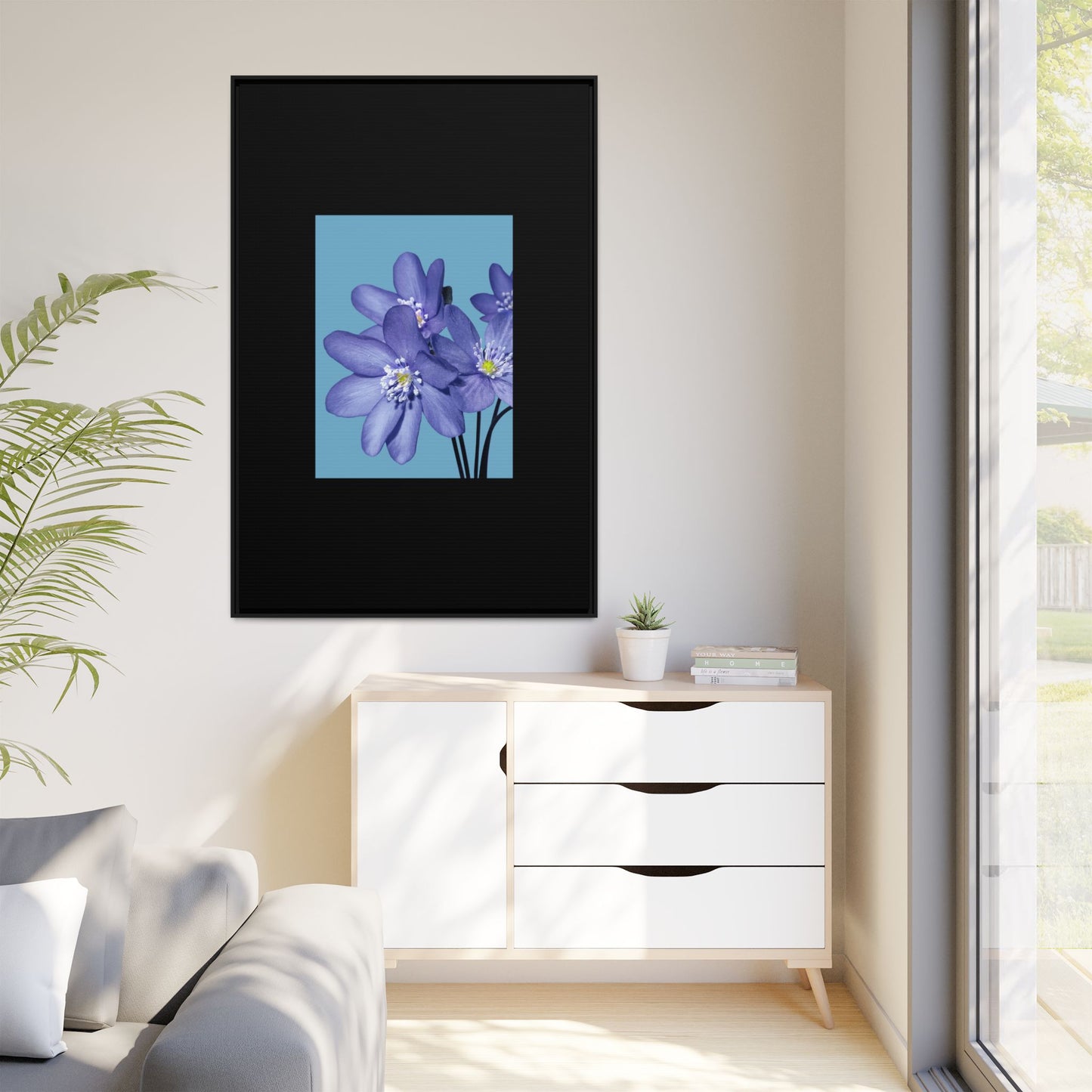 Framed Floral Canvas Art - Vibrant Blue Flower Decor