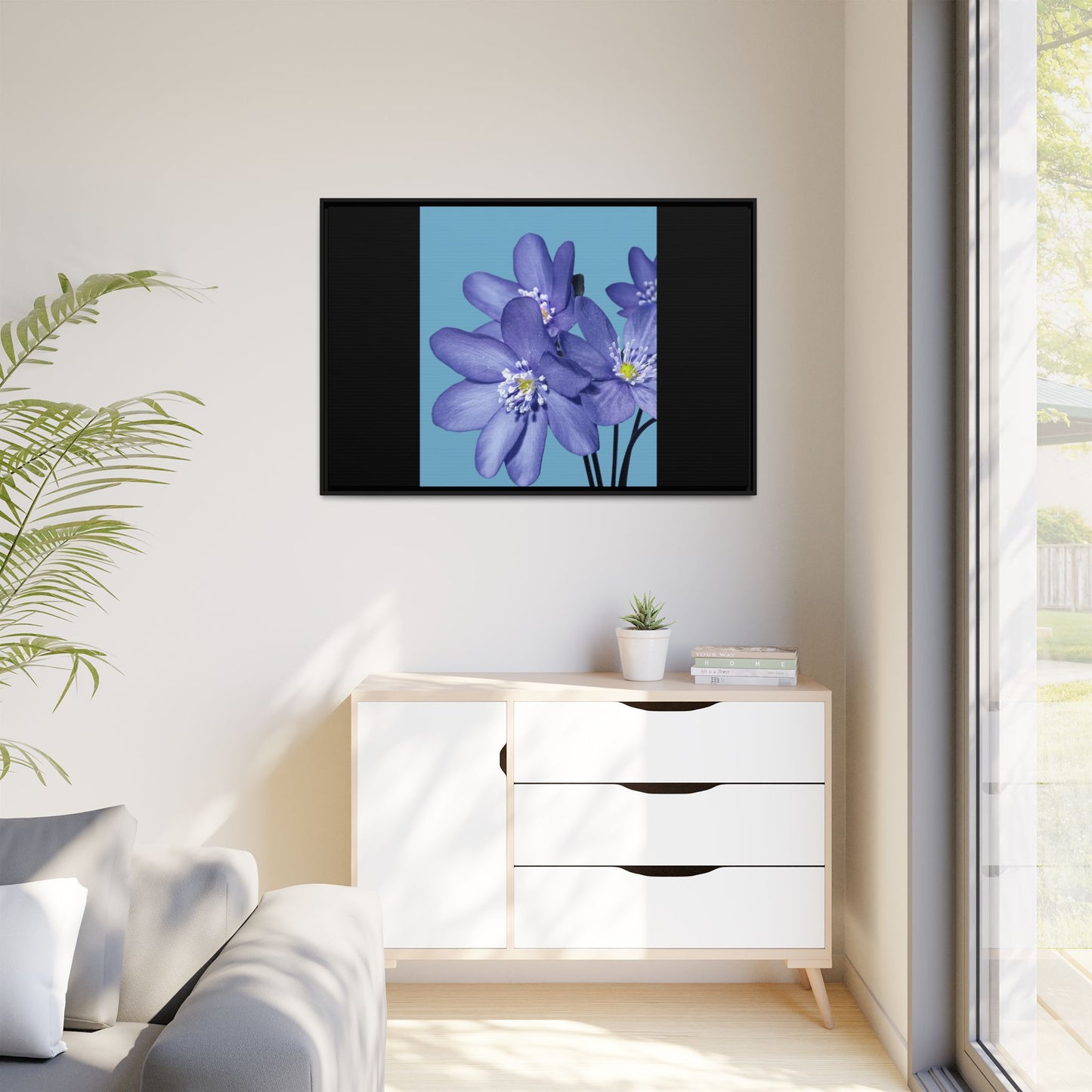 Framed Floral Canvas Art - Vibrant Blue Flower Decor