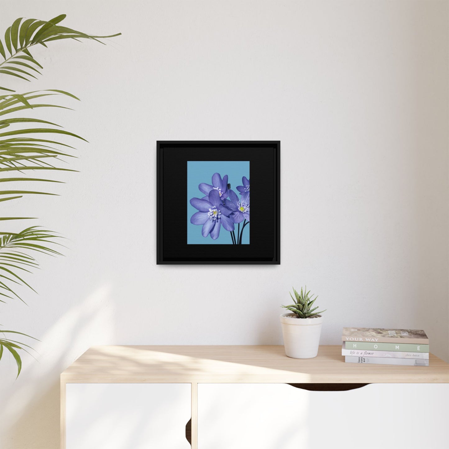 Framed Floral Canvas Art - Vibrant Blue Flower Decor