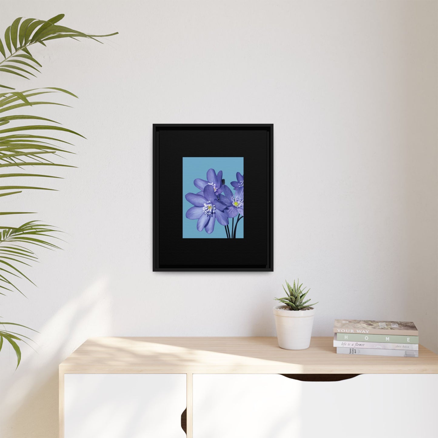 Framed Floral Canvas Art - Vibrant Blue Flower Decor