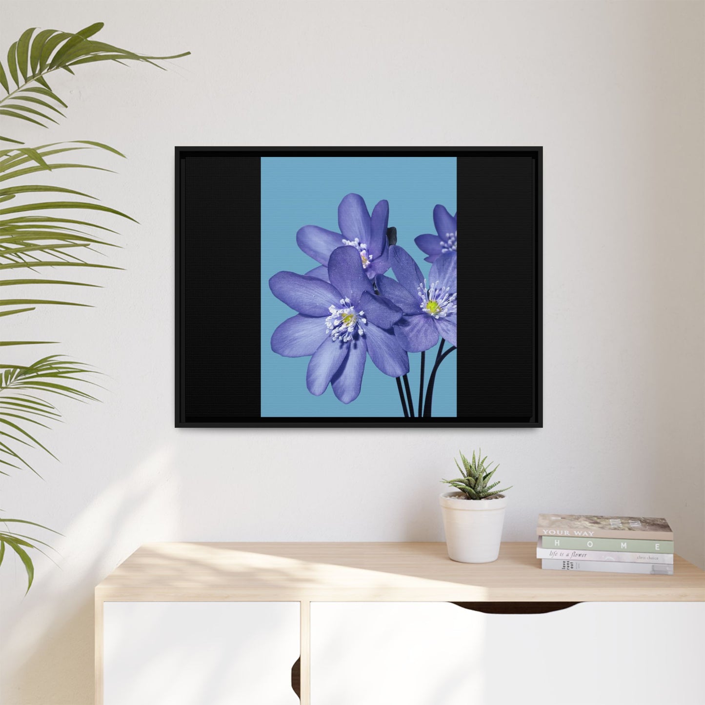 Framed Floral Canvas Art - Vibrant Blue Flower Decor