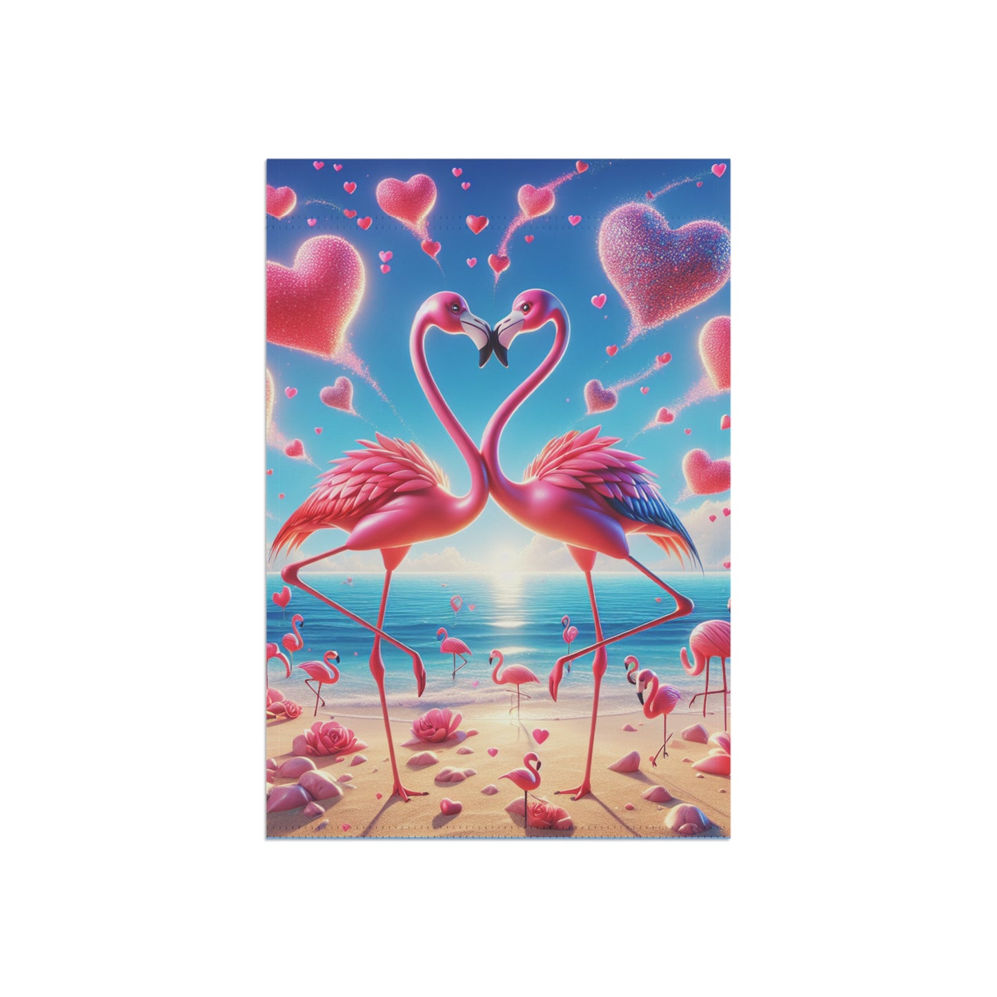 'Give Me Some Loving" Flamingo Garden Flag Designed by Law Rence