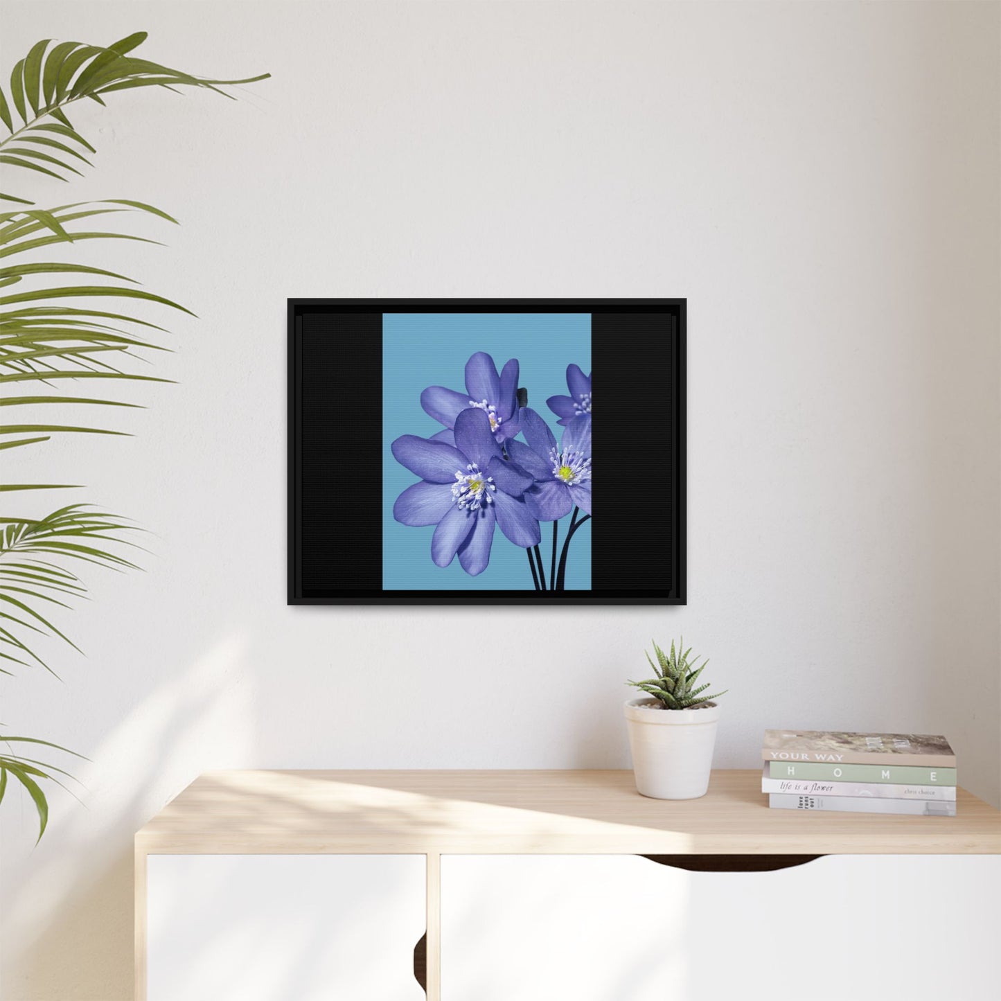 Framed Floral Canvas Art - Vibrant Blue Flower Decor