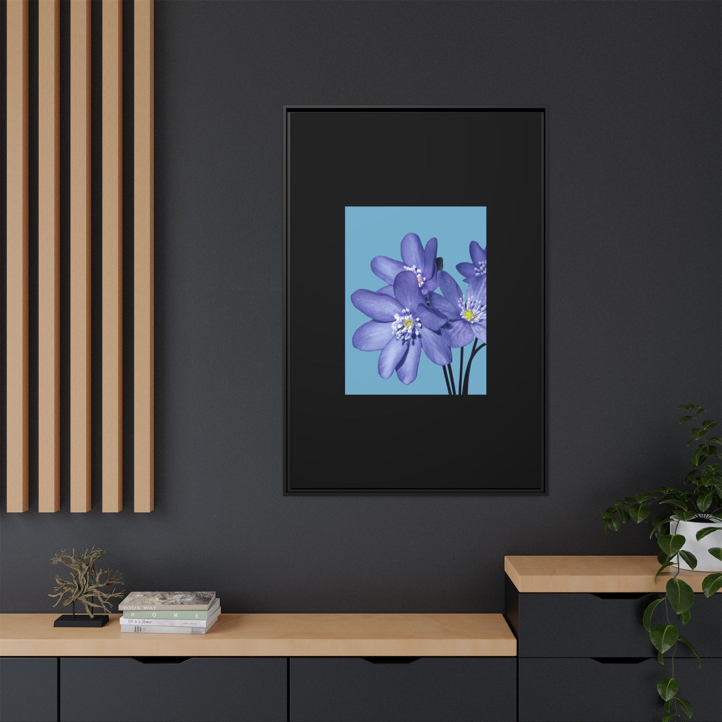 Framed Floral Canvas Art - Vibrant Blue Flower Decor