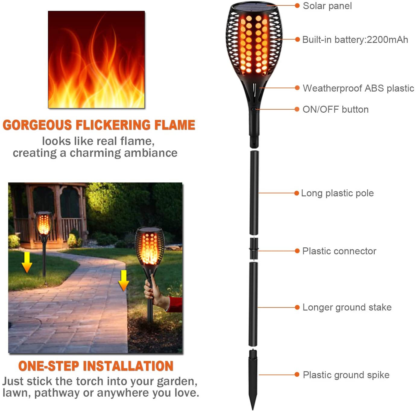 FlickerGlow Solar Flame Lights – Small Torch Style for Gardens & Paths