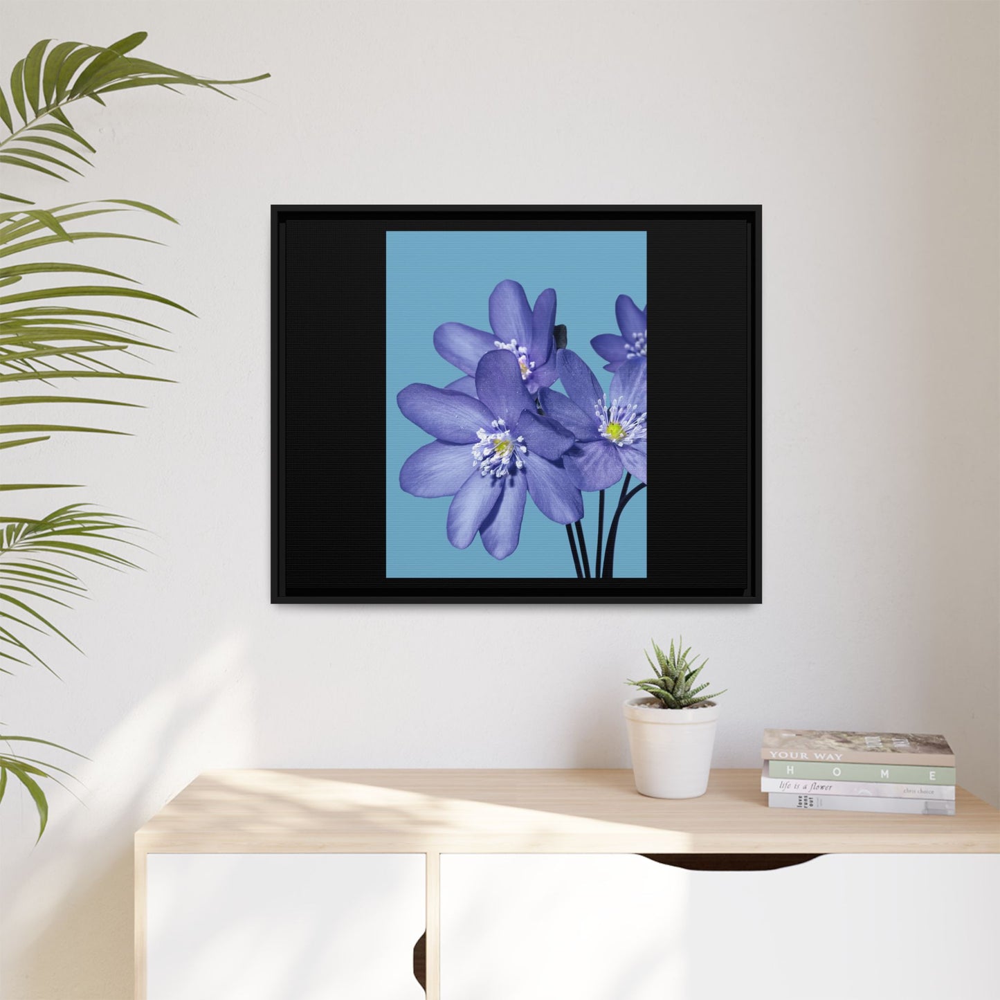 Framed Floral Canvas Art - Vibrant Blue Flower Decor