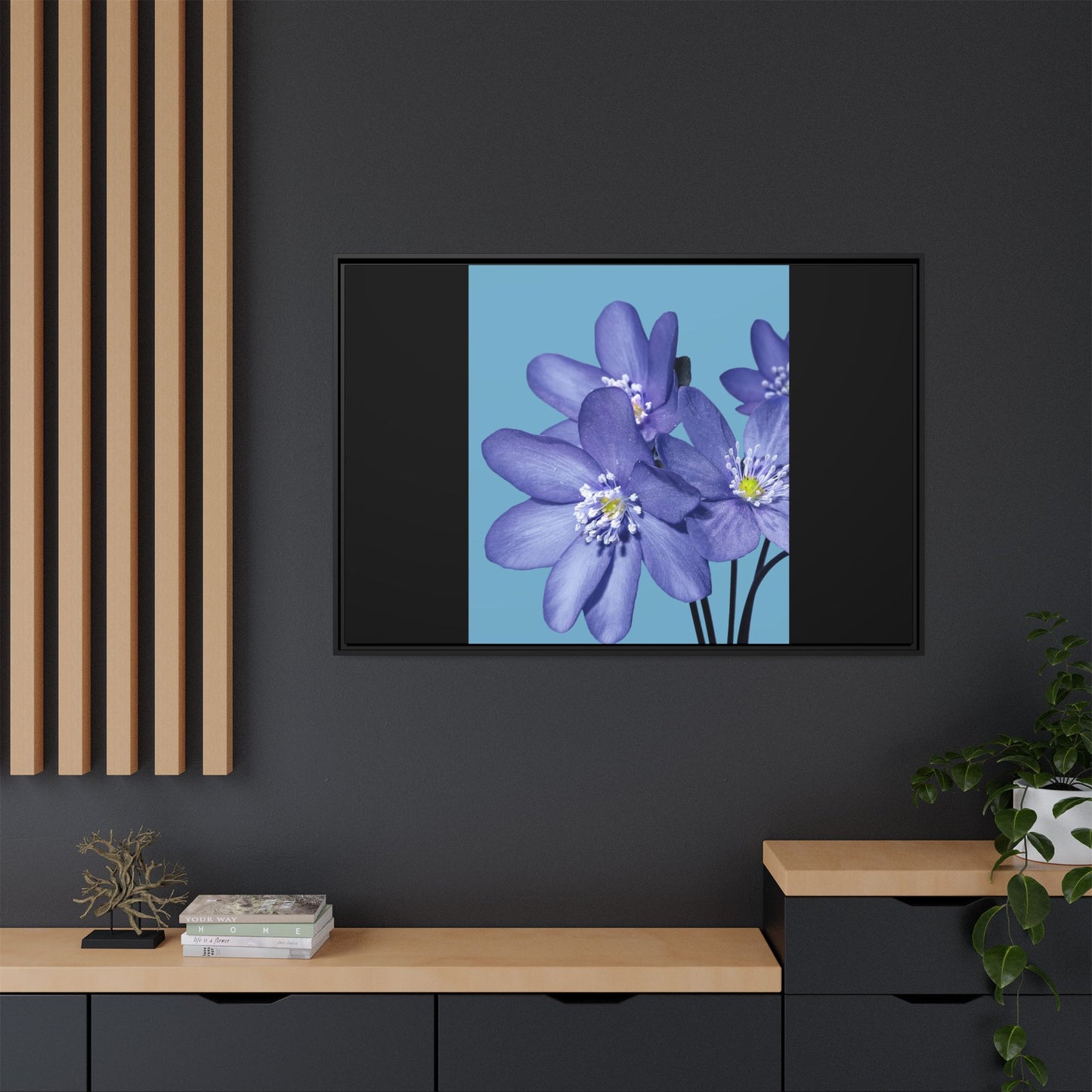 Framed Floral Canvas Art - Vibrant Blue Flower Decor