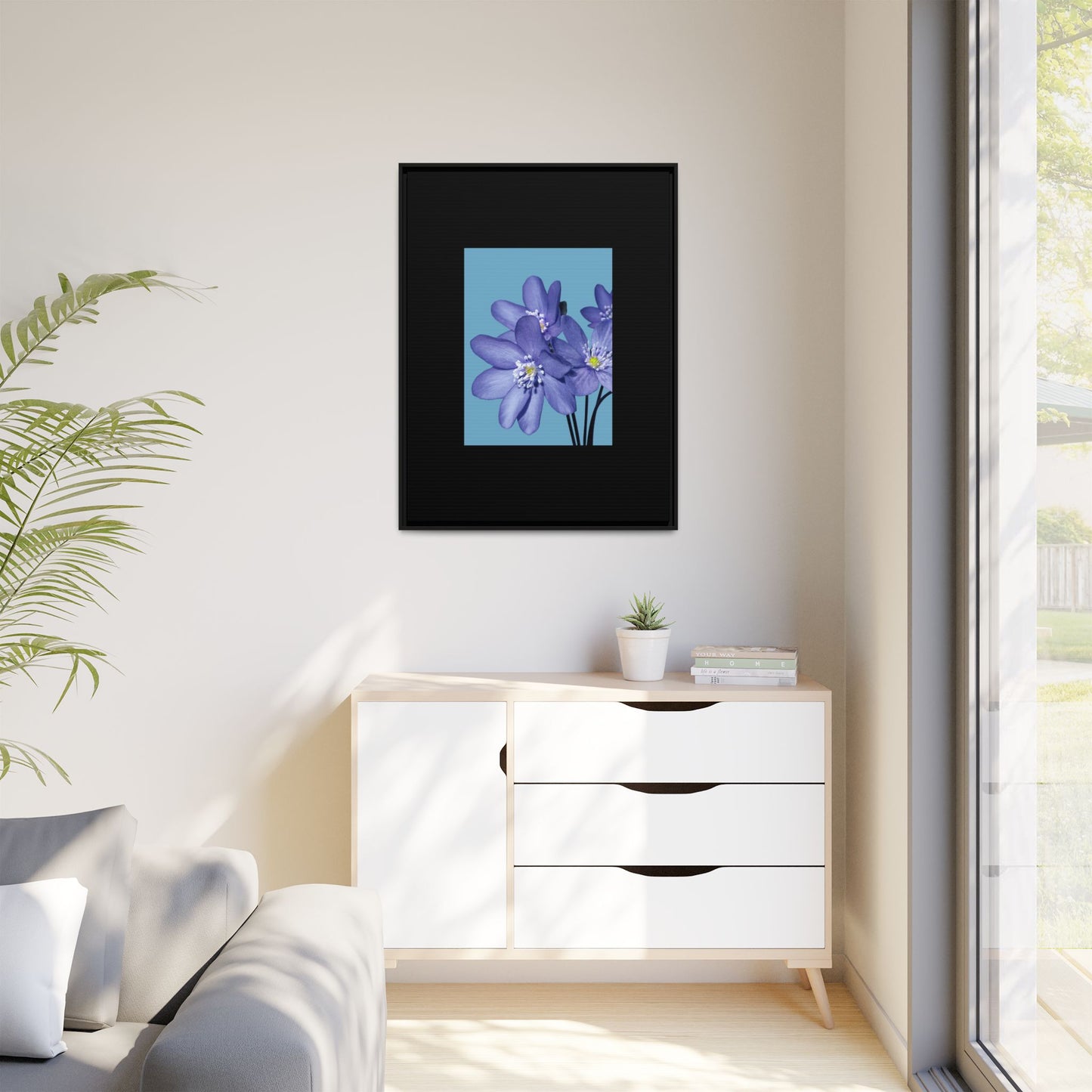 Framed Floral Canvas Art - Vibrant Blue Flower Decor