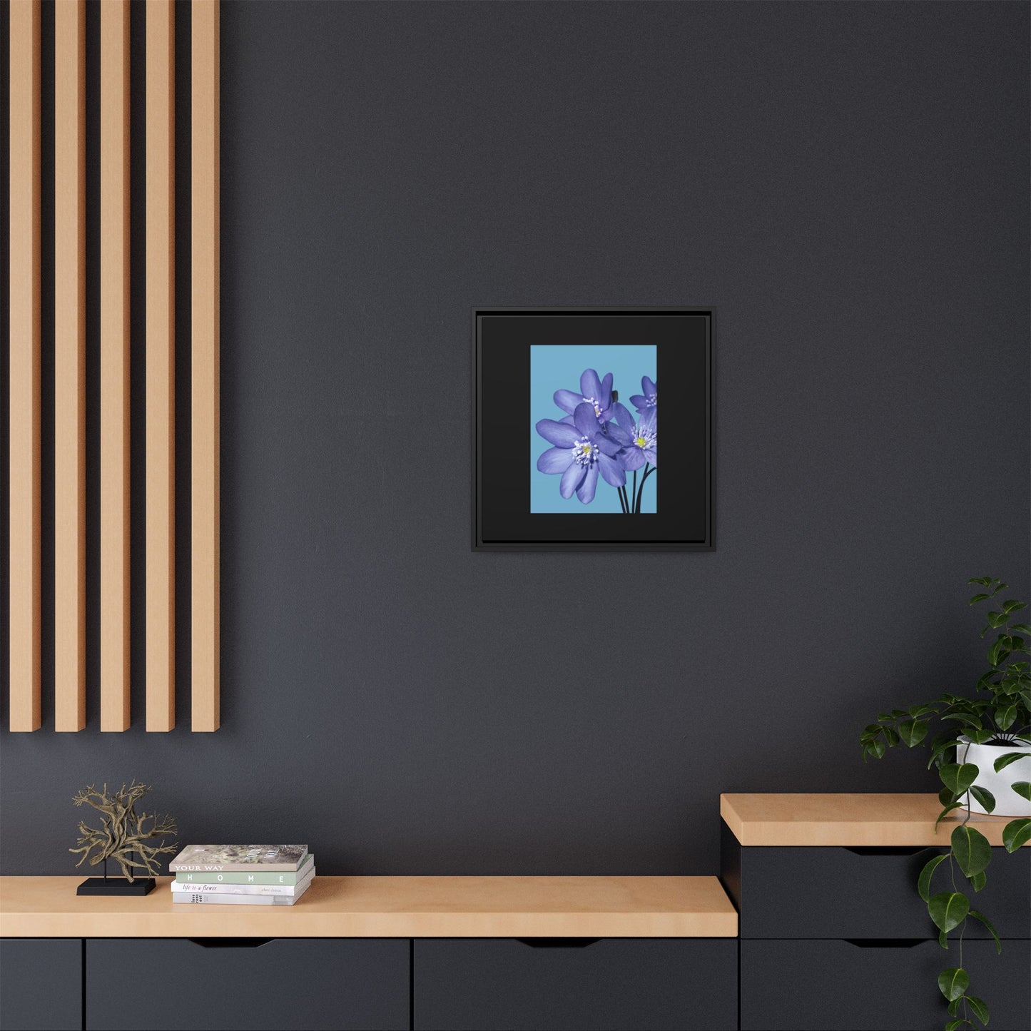 Framed Floral Canvas Art - Vibrant Blue Flower Decor