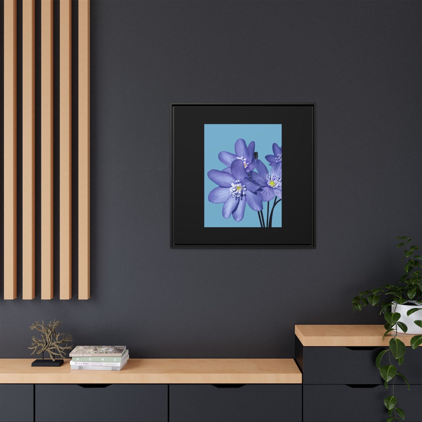 Framed Floral Canvas Art - Vibrant Blue Flower Decor