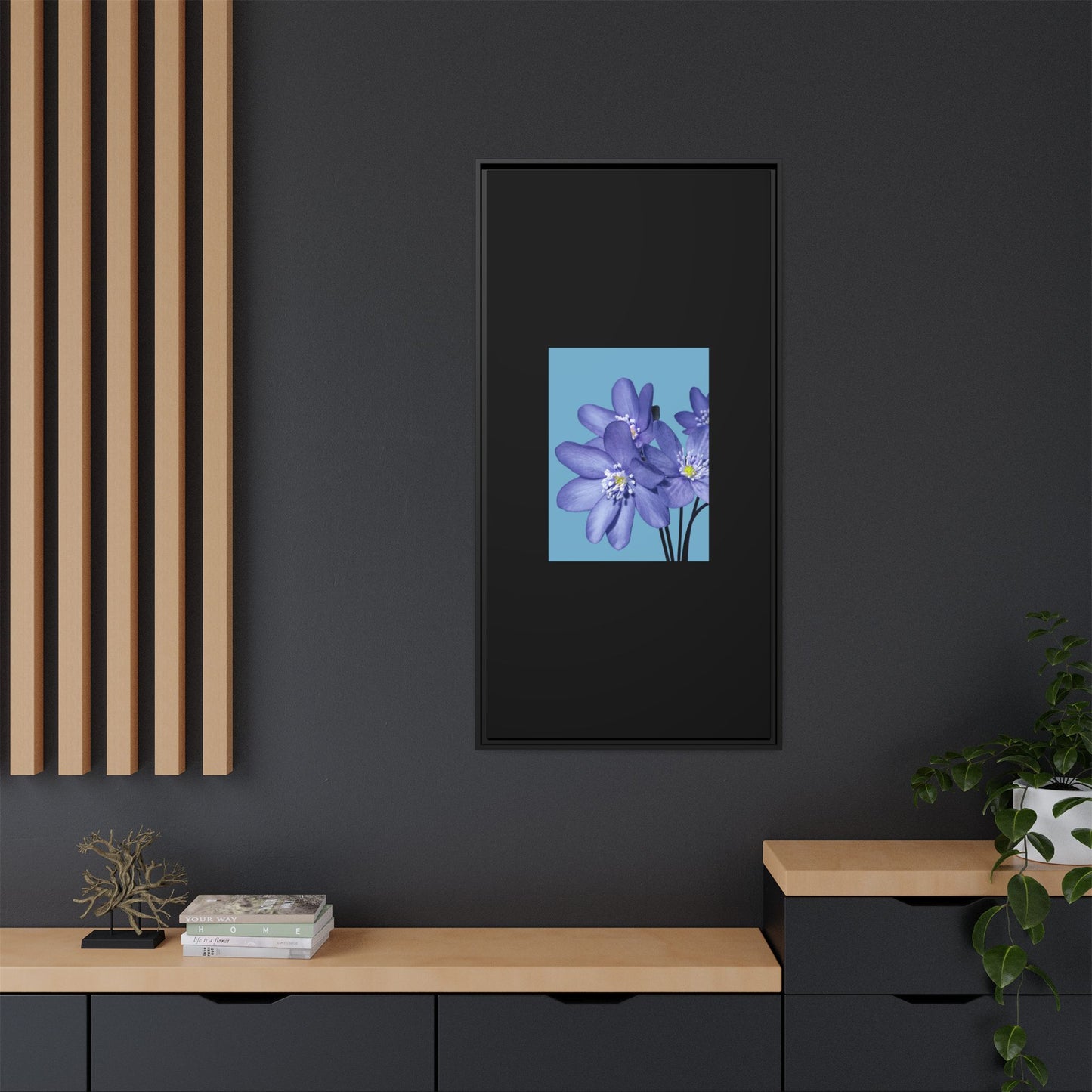 Framed Floral Canvas Art - Vibrant Blue Flower Decor