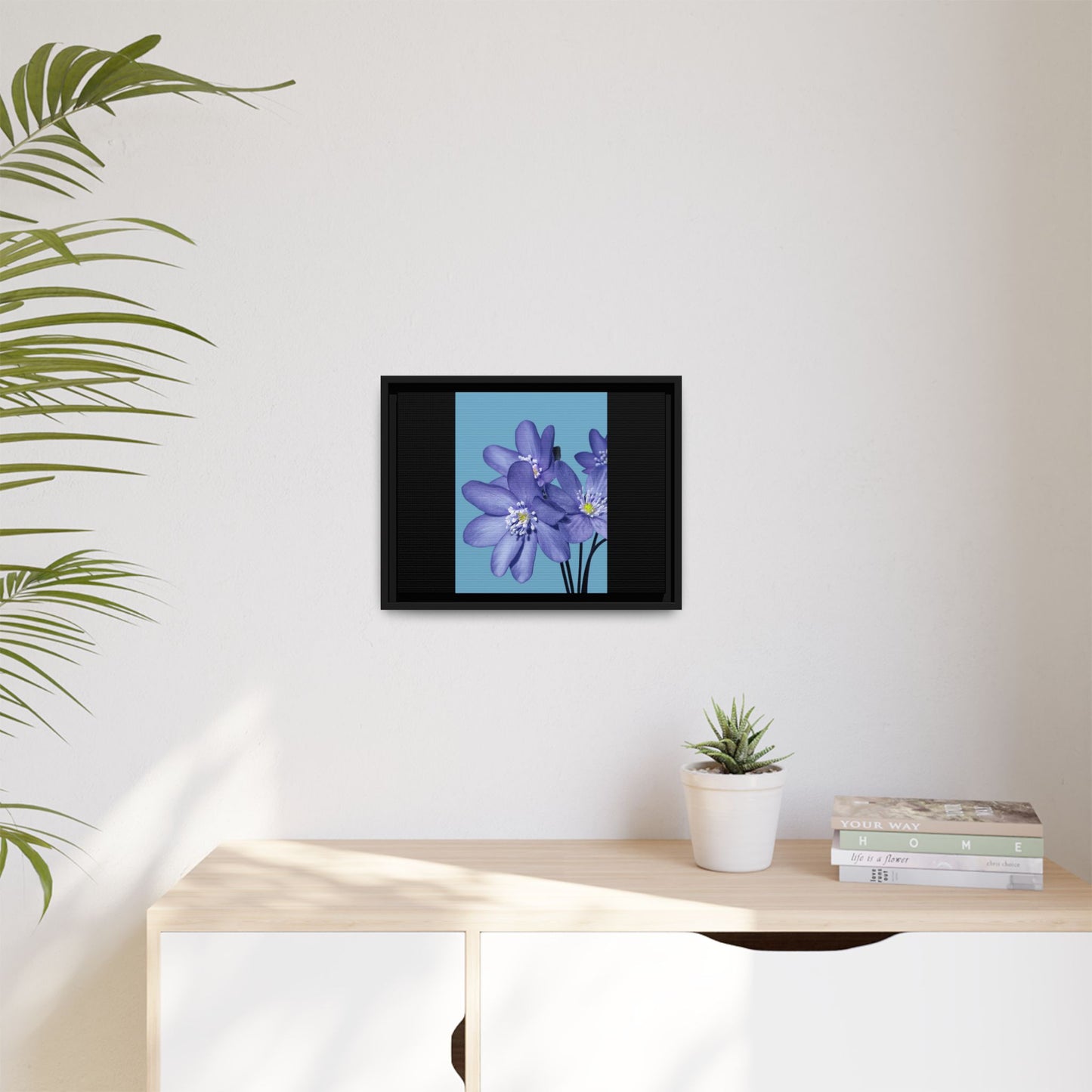 Framed Floral Canvas Art - Vibrant Blue Flower Decor