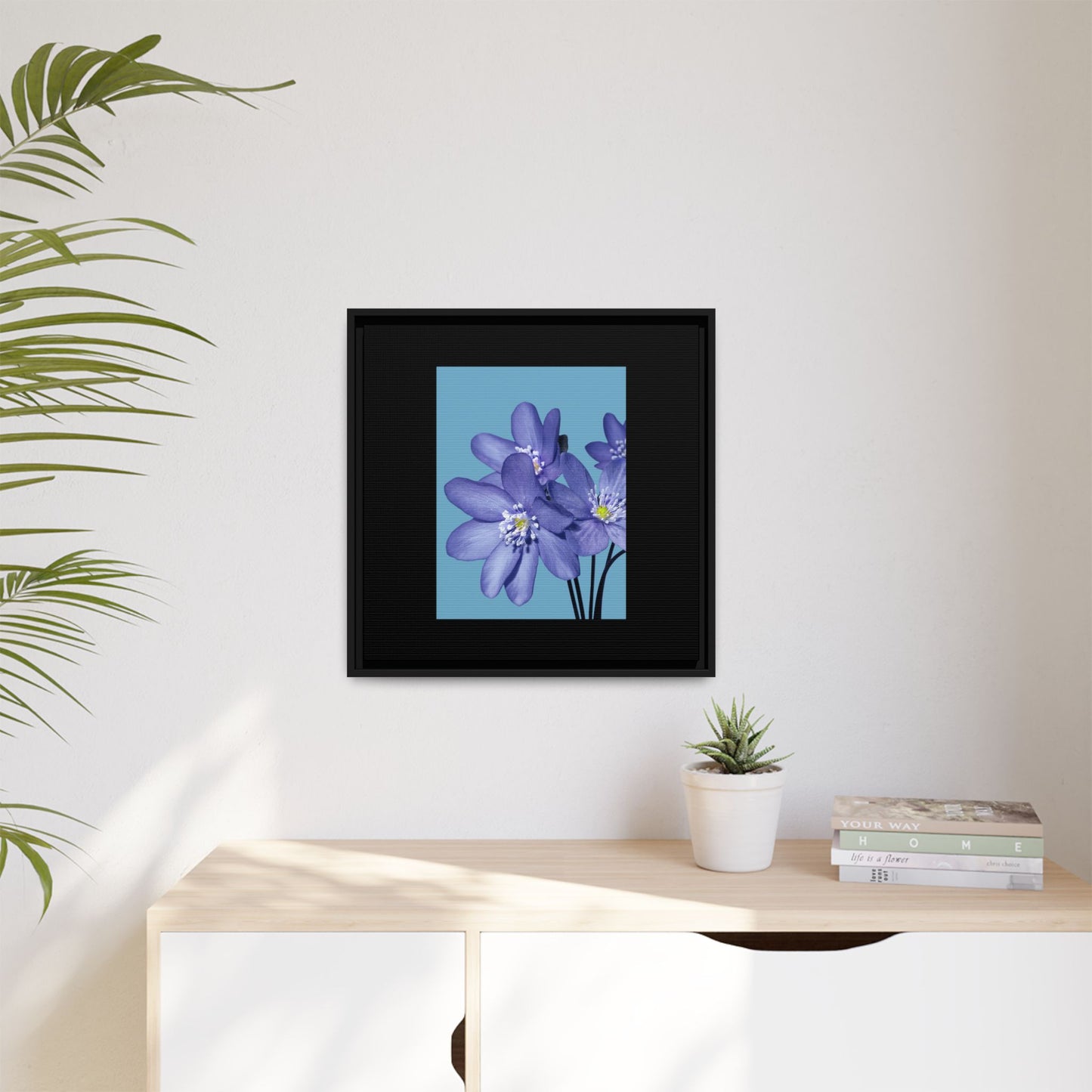 Framed Floral Canvas Art - Vibrant Blue Flower Decor