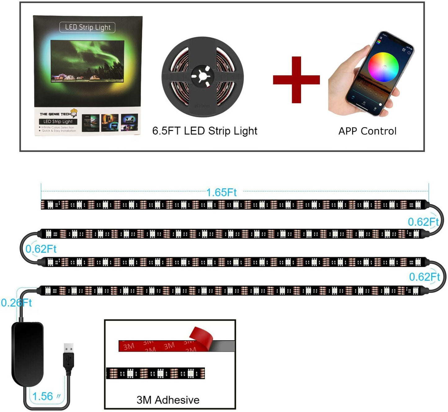 GlowSync RGB TV Backlight Strip USB Powered with Bluetooth App Control
