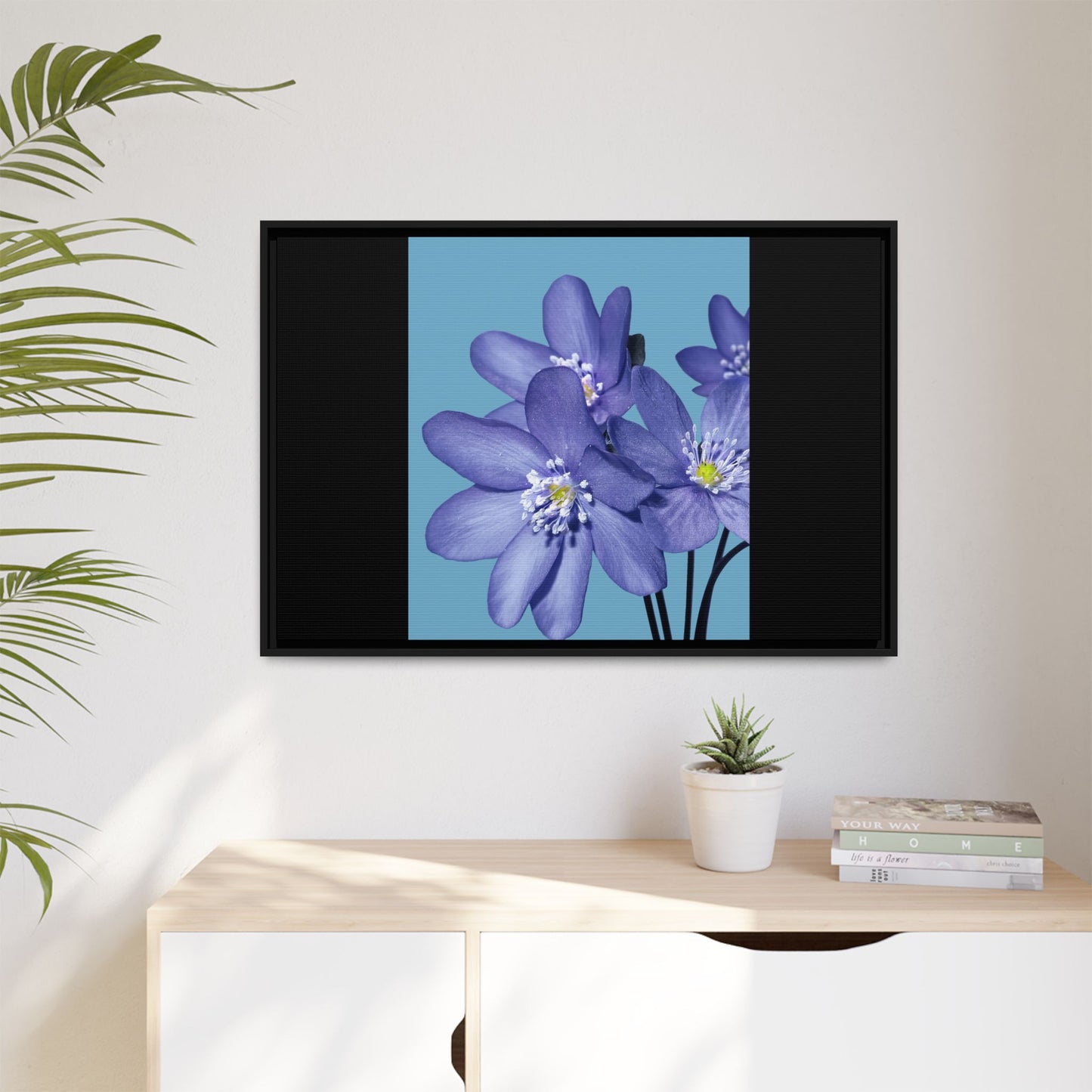 Framed Floral Canvas Art - Vibrant Blue Flower Decor