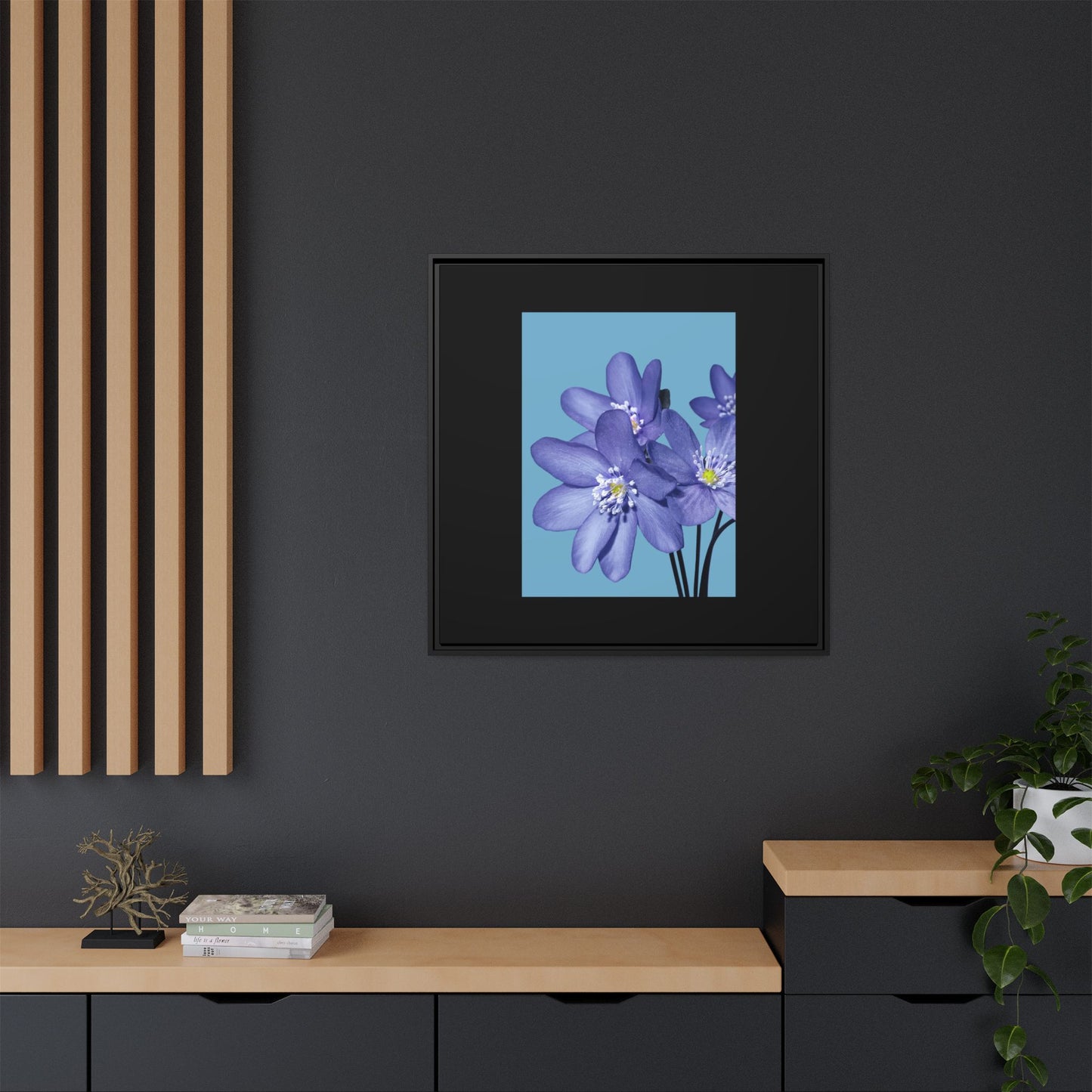 Framed Floral Canvas Art - Vibrant Blue Flower Decor