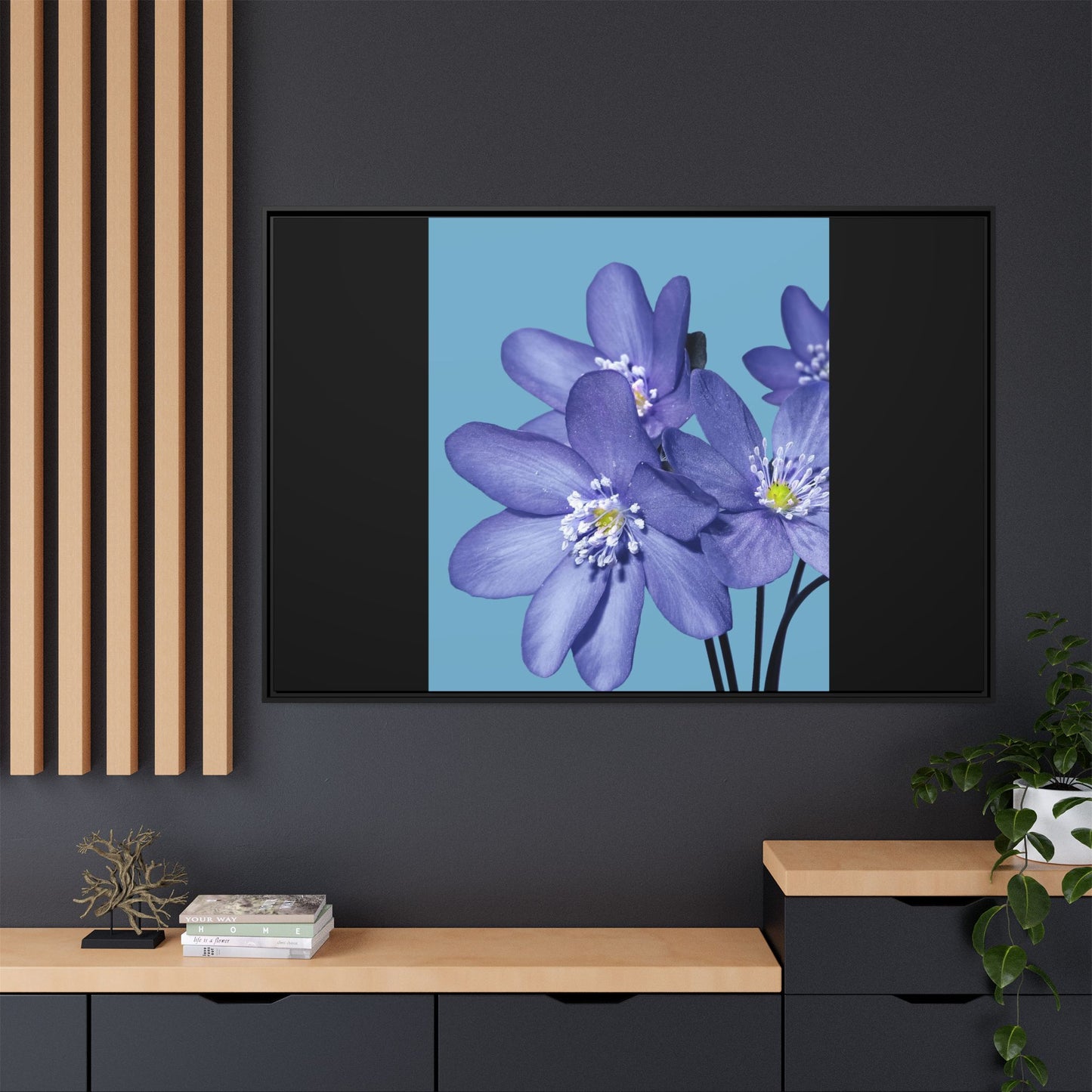 Framed Floral Canvas Art - Vibrant Blue Flower Decor