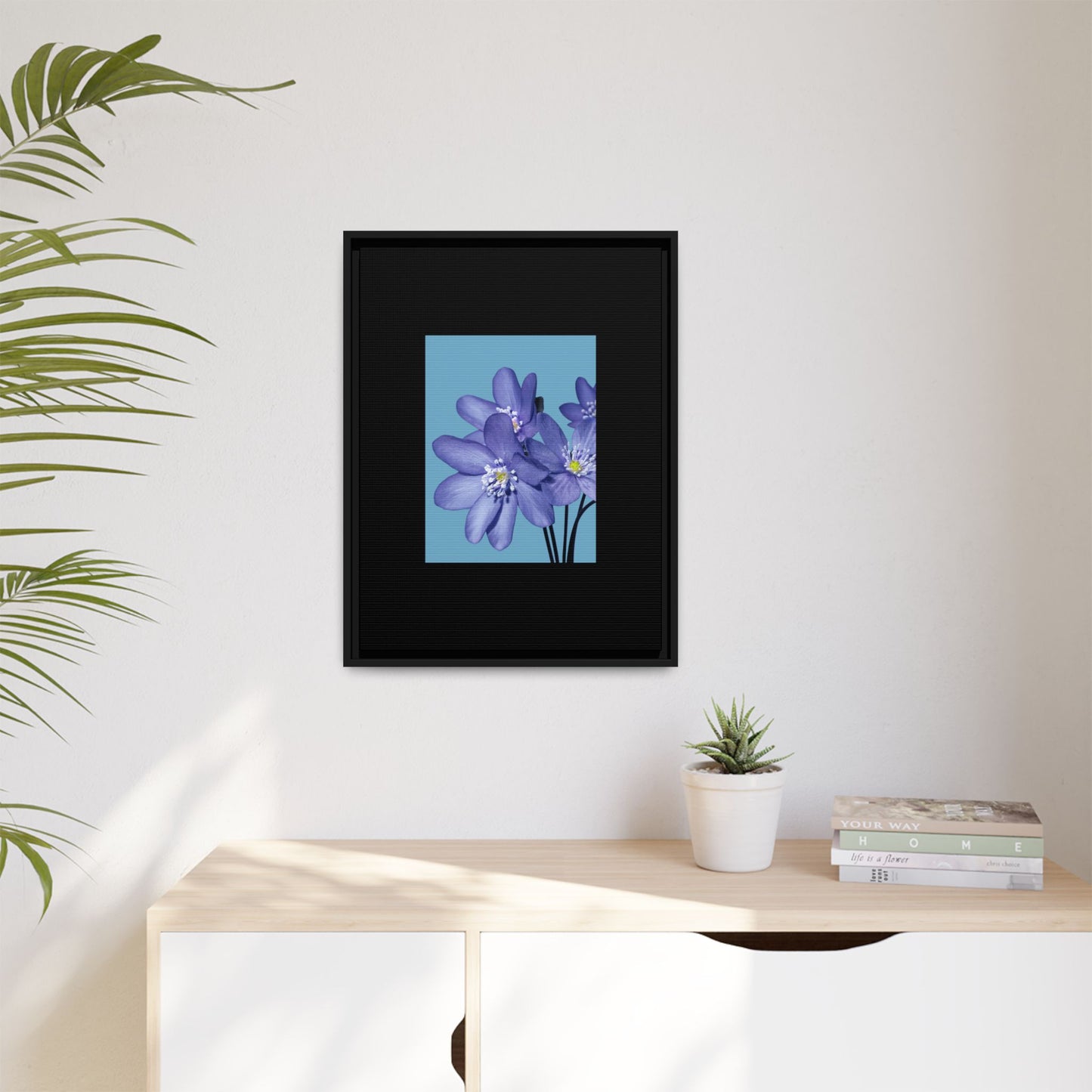 Framed Floral Canvas Art - Vibrant Blue Flower Decor
