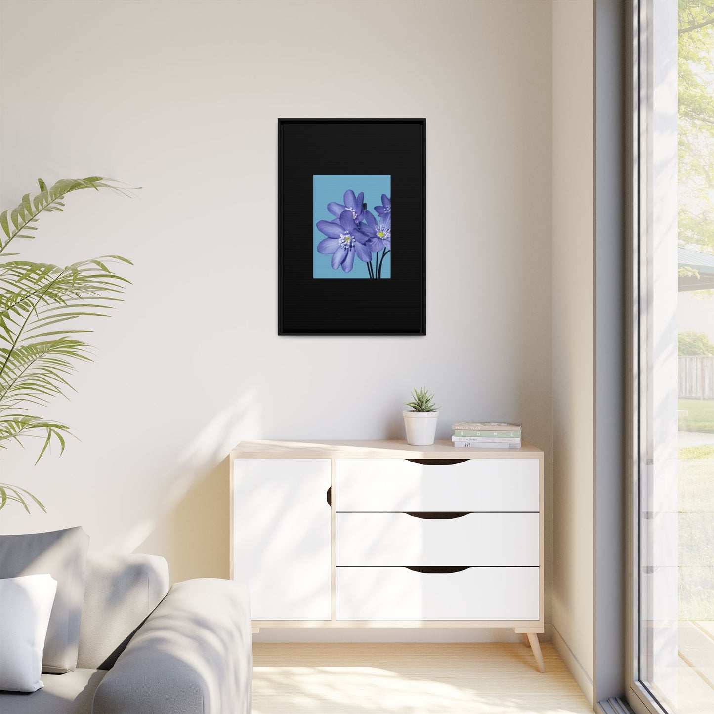 Framed Floral Canvas Art - Vibrant Blue Flower Decor