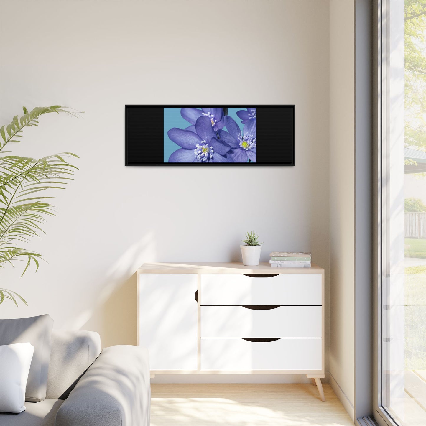 Framed Floral Canvas Art - Vibrant Blue Flower Decor